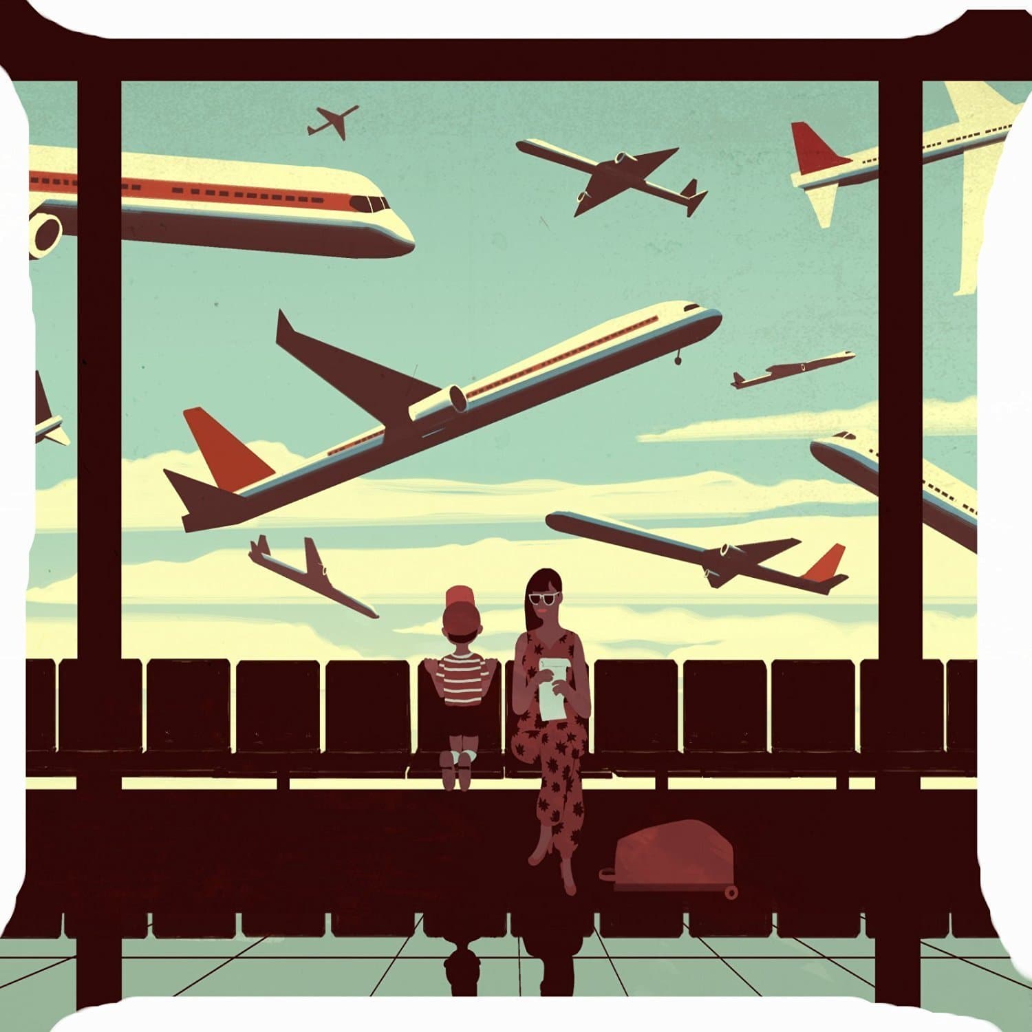 Pillows Decorative Throw Pillowcase Cushion Cover Square Cushion Cover18x18 Inch One Side pop art abstract airplane airport boy girl tourist travel by Dennis shop