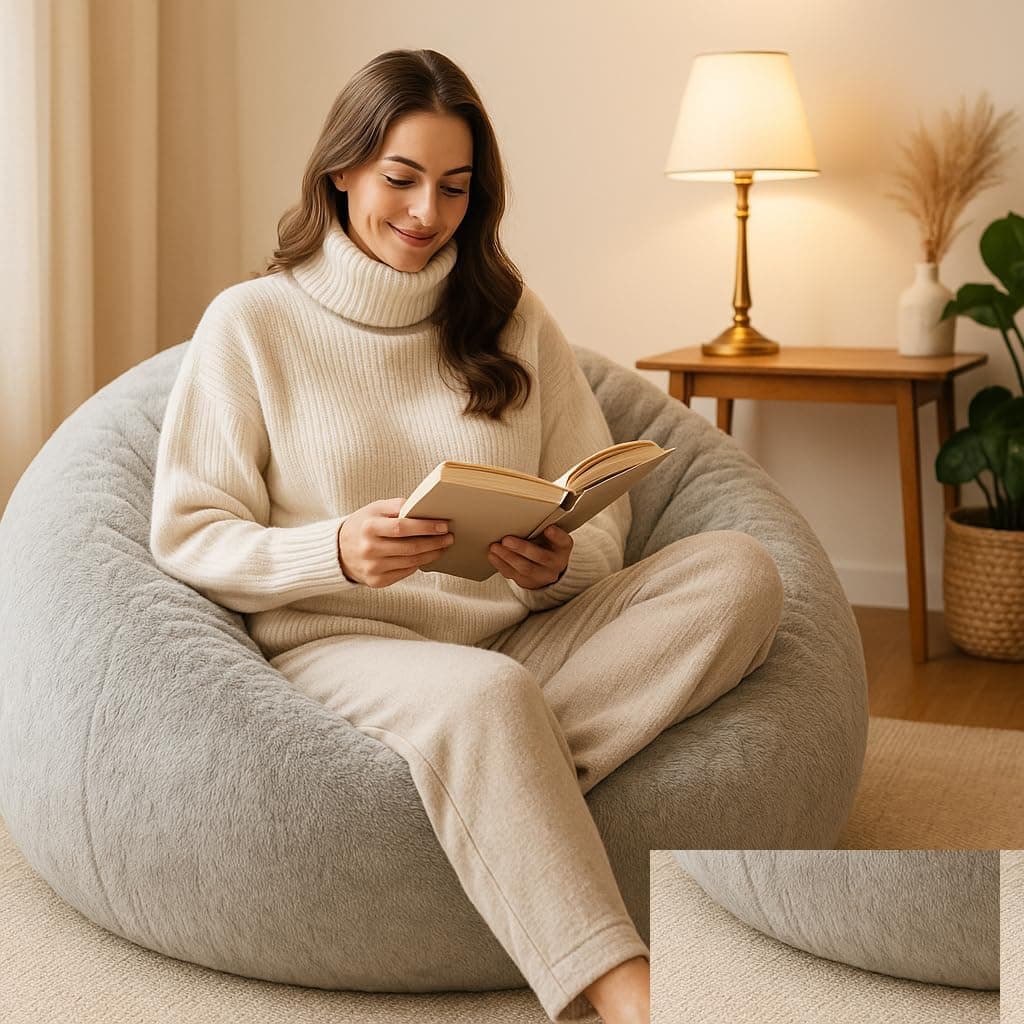 Mollismoons Bean Bag Fur Chair XXXL Size for Adults & Kids Bean Bag Cover Without Beans Grey Color