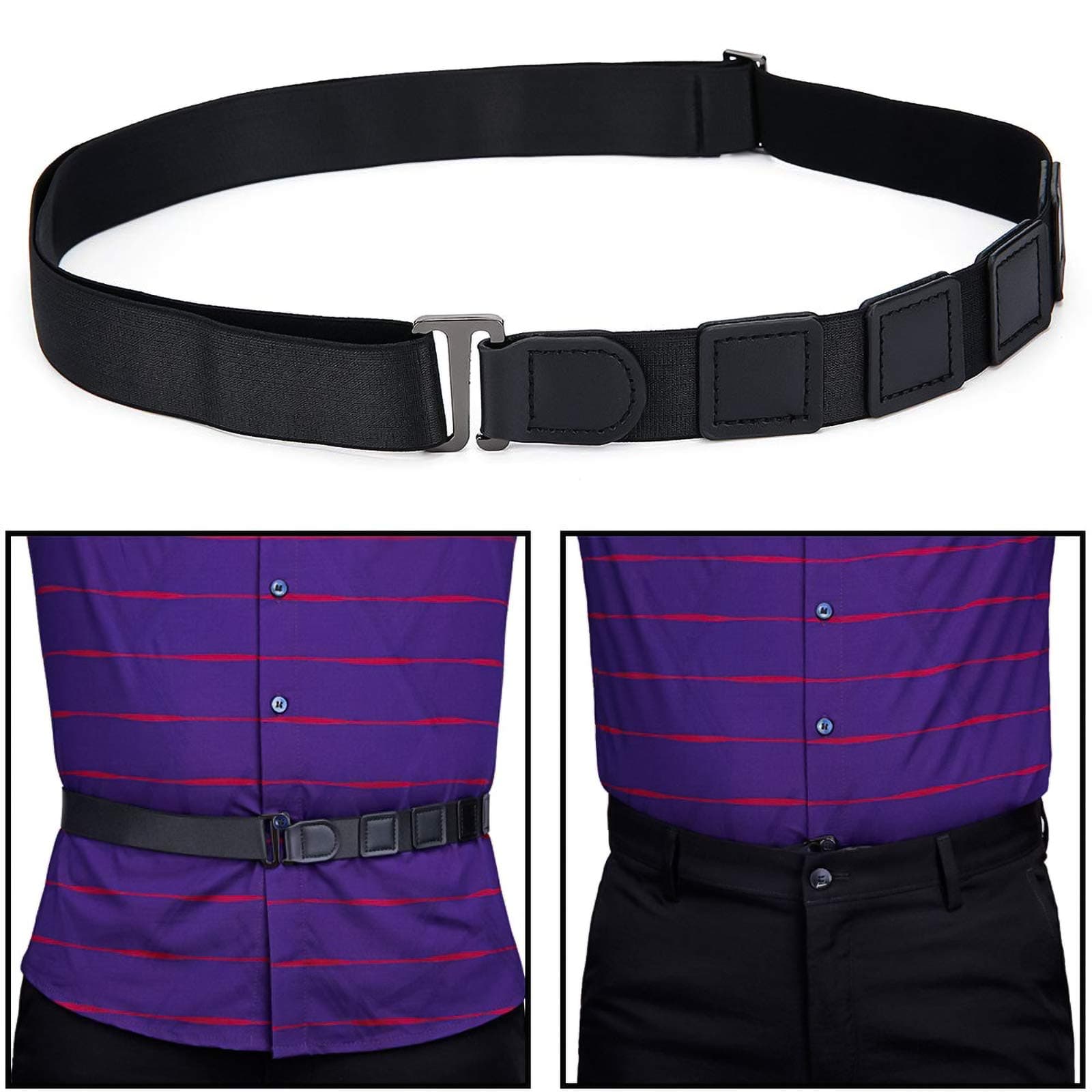 Men's Shirt Stays Lock Belt - Adjustable Elastic Holder Keeps Shirt Tucked in for Police Military