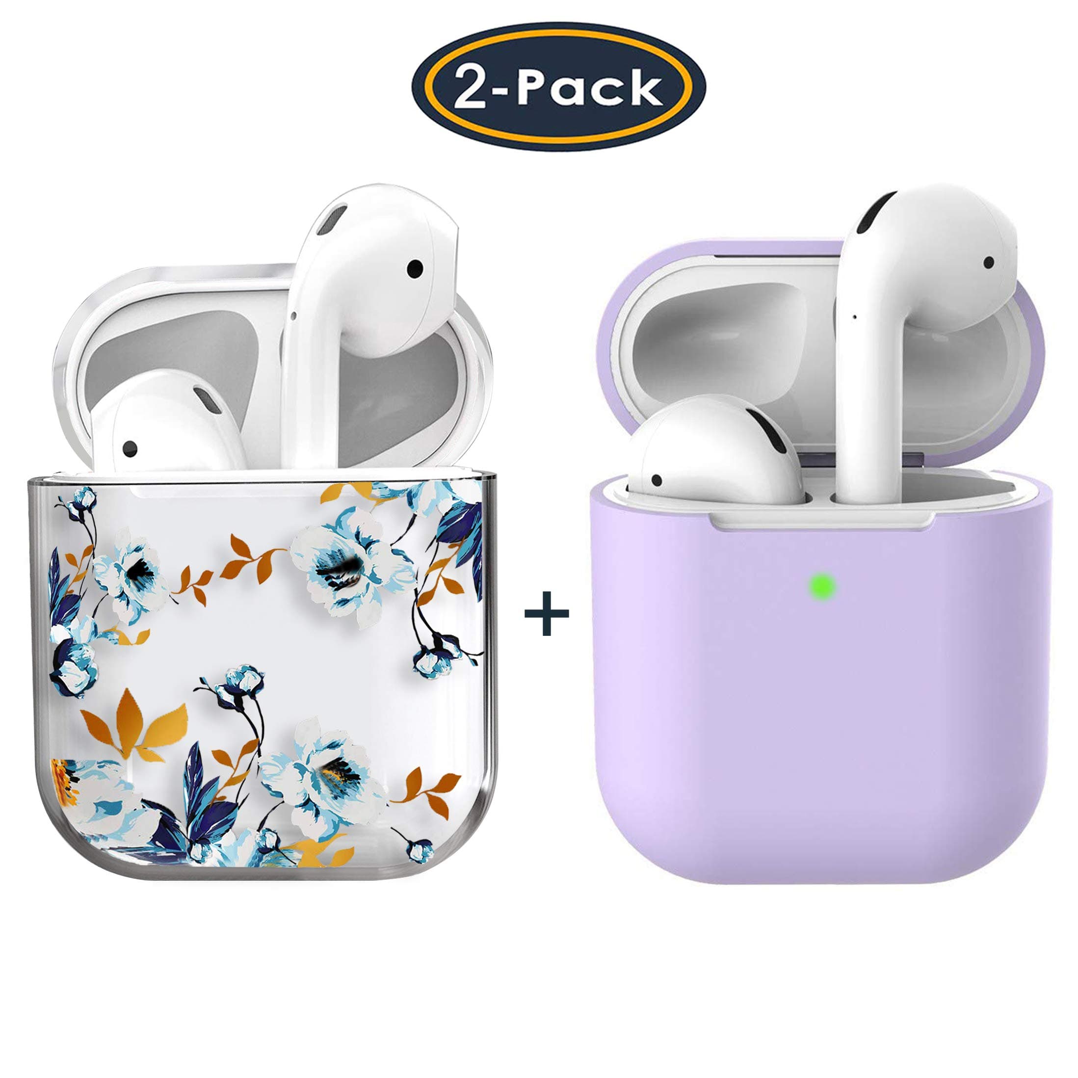 AirPods Case, [2-Pack] Crystal Clear Smooth TPU No Dust Shockproof Cover Case + Full Protective Soft Silicone Skin Headphone Case - Compatible with Apple Airpods 2 &1