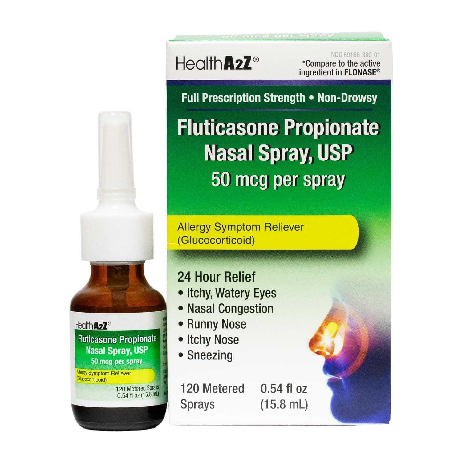 HealthA2Z Fluticasone Propionate Nasal Sprays, 24 Hour Allergy Relief,120 Sprays, 0.54 fl oz
