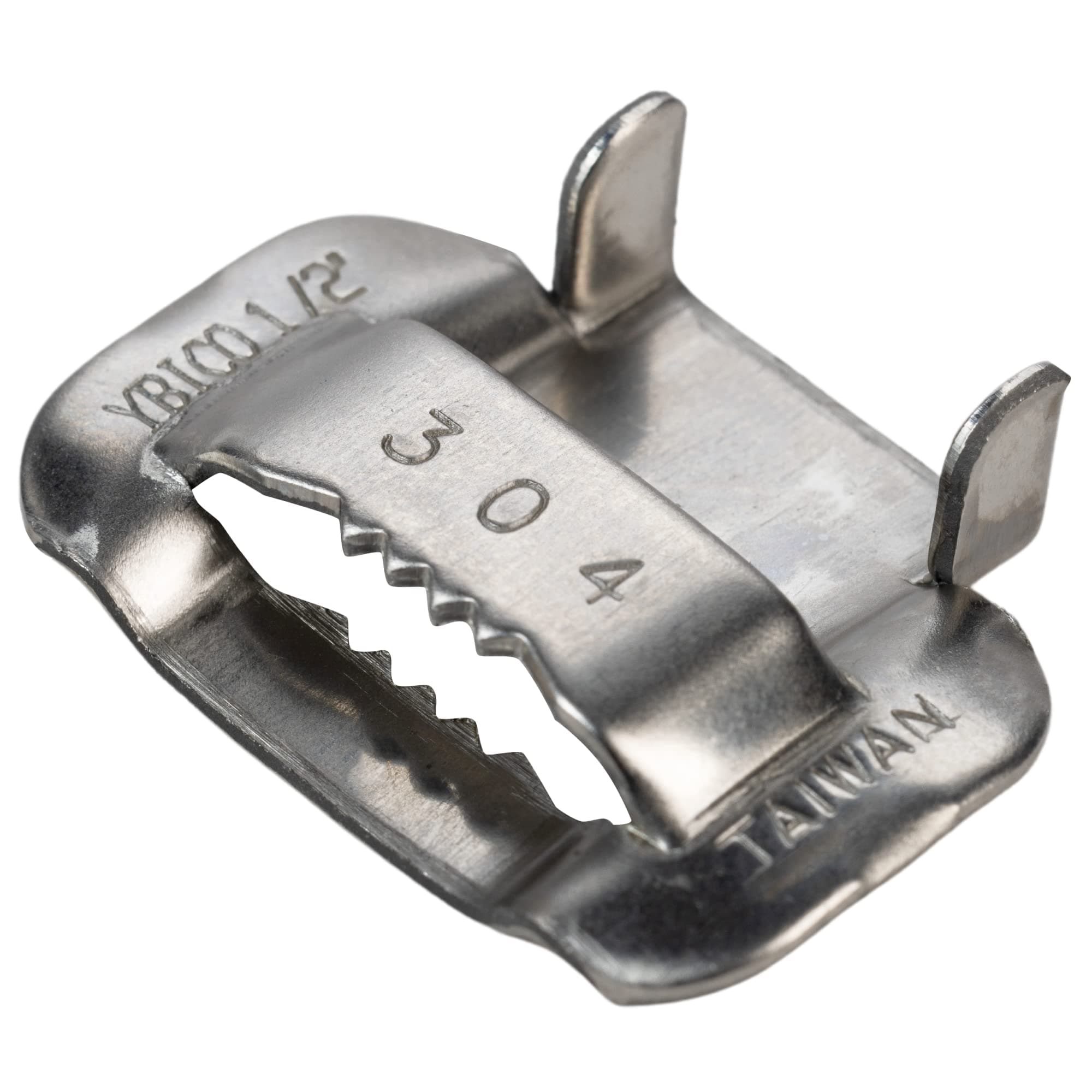 IDL Packaging 1/2" Open 304 Stainless Steel Ear-Lokt Buckles for 201/304 Stainless Banding (Pack of 50) - Rust-Resistant Heavy-Duty Banding Buckles - Closed with Hammer or Hammer Type Tool