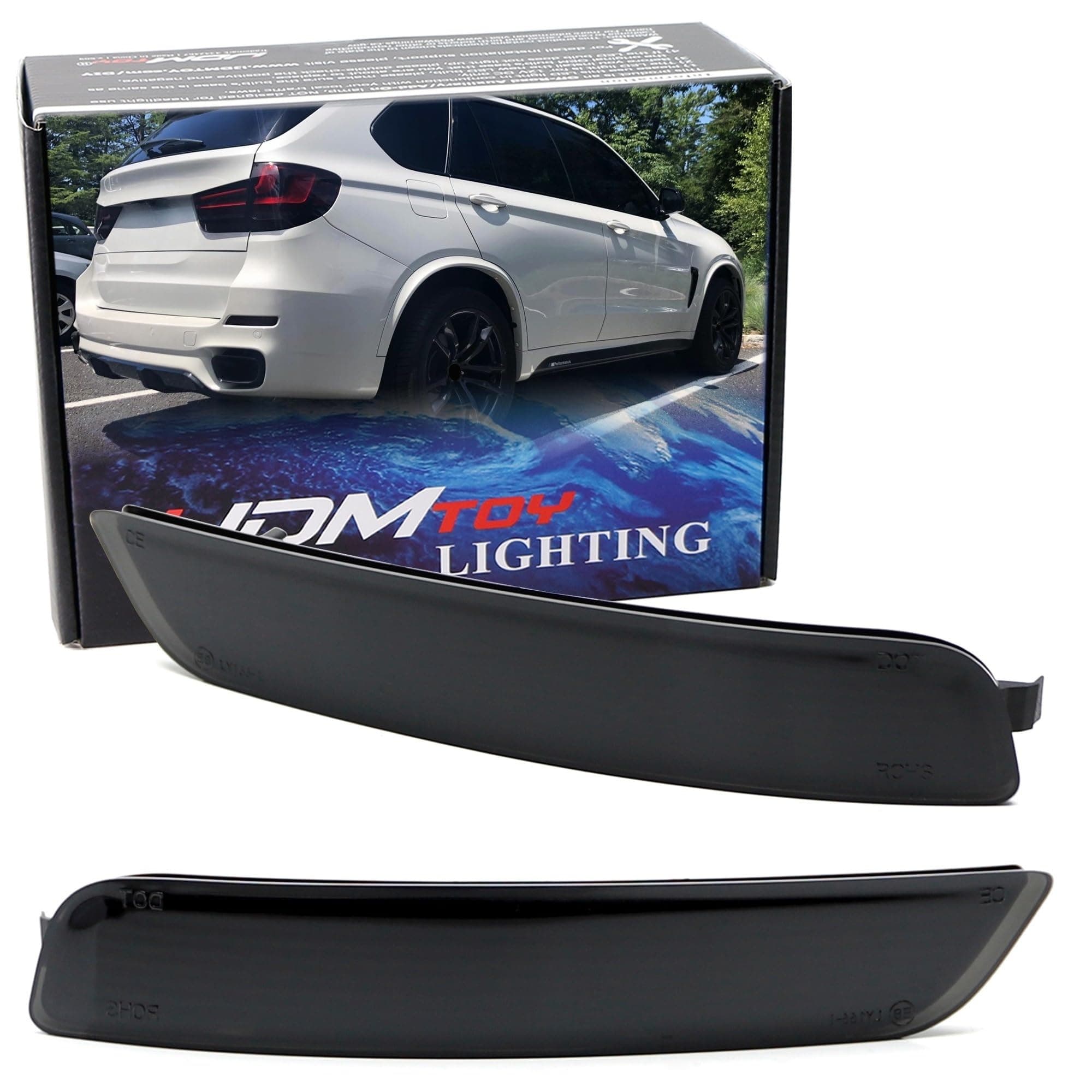 iJDMTOY Dark Smoked Lens Rear Bumper Reflector Lenses Compatible With 2014-2019 BMW F15 X5 w/M-Package Bumper ONLY, OE-Spec LH RH Assembly