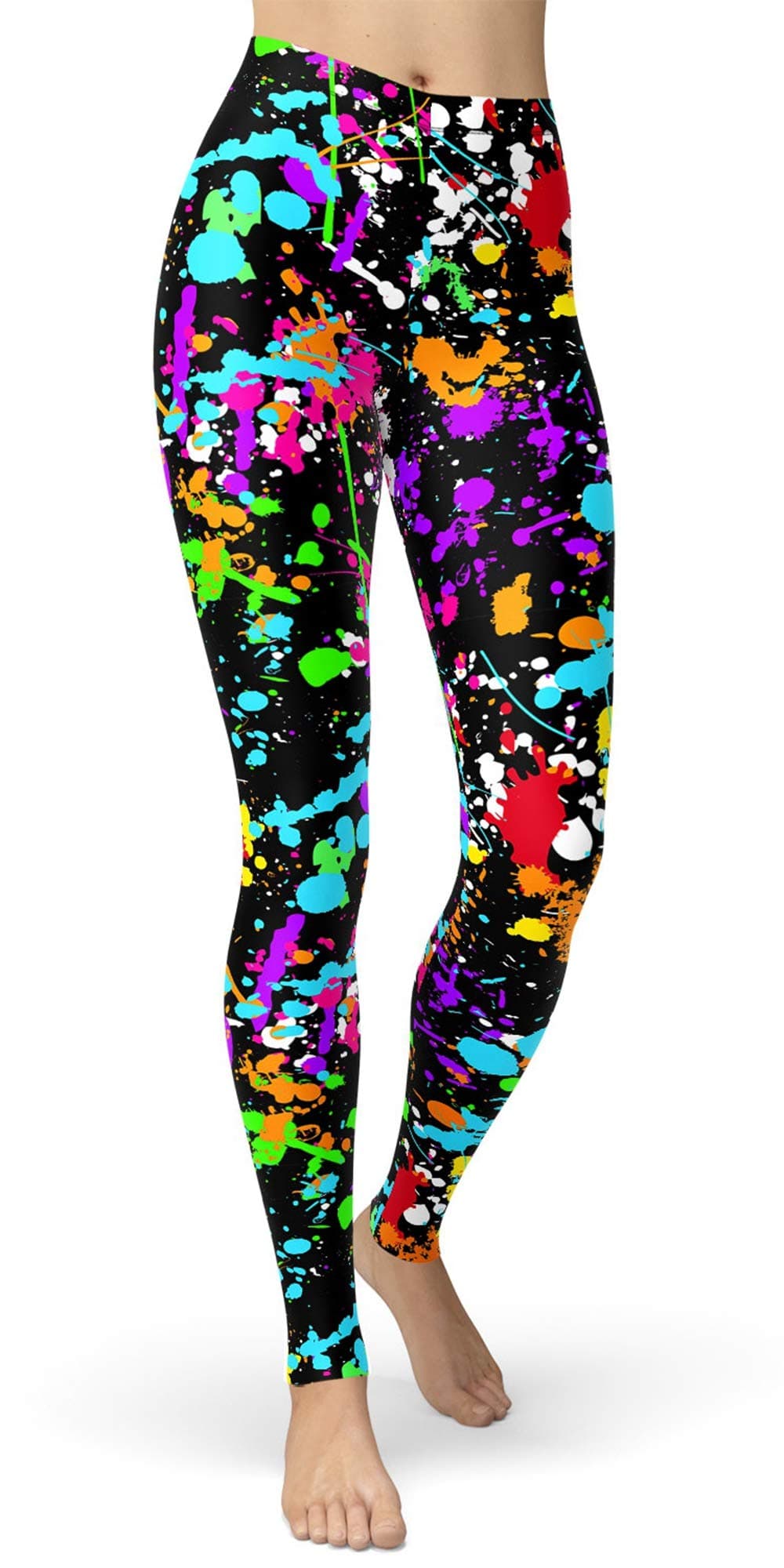sissycosWomen's 80s Leggings Neon Artistic Splash Printed Buttery Soft Stretchy Pants