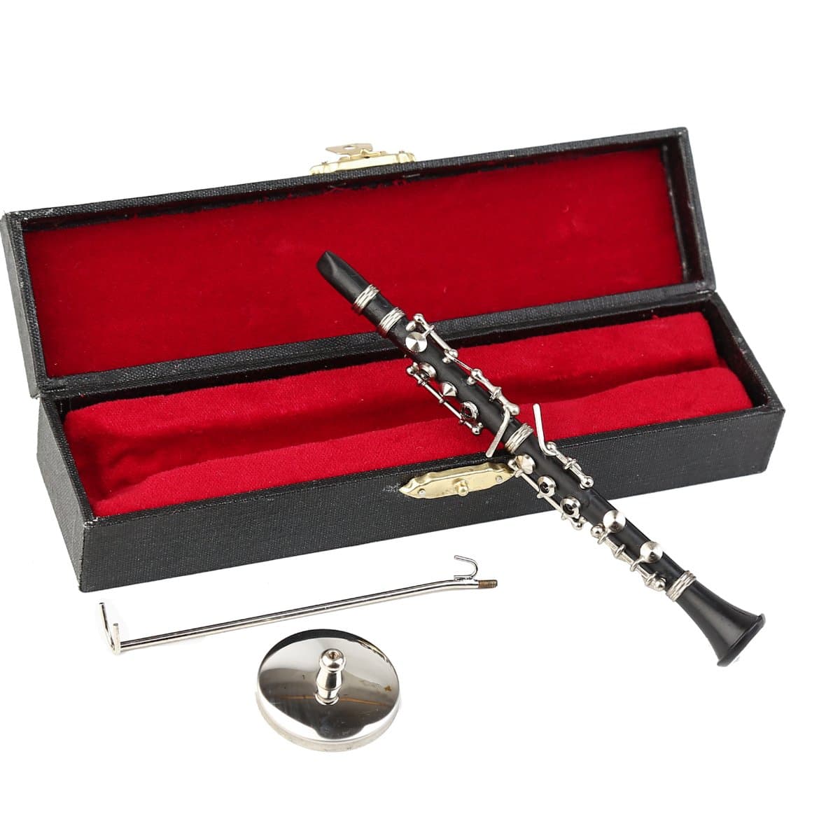 Miniature Clarinet with Stand and Case Mini Musical Instrument Clarinet Replica Collectible Figurines Dollhouse Accessories Model Home Decoration Display Ornament (5.24")