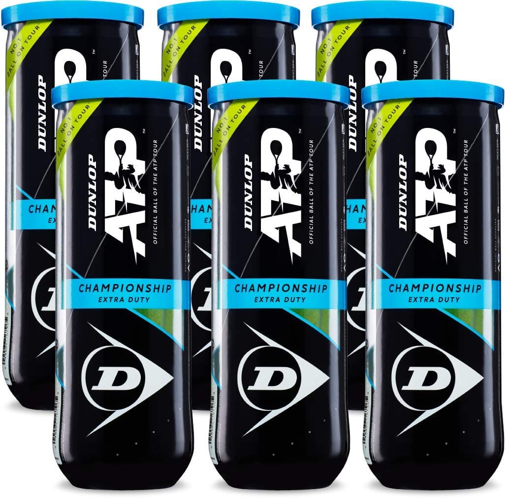 Dunlop Sports ATP Championship Rubber Tennis Balls, Extra Duty, 6 x 3-Ball Cans, Yellow, 6-Can Pack