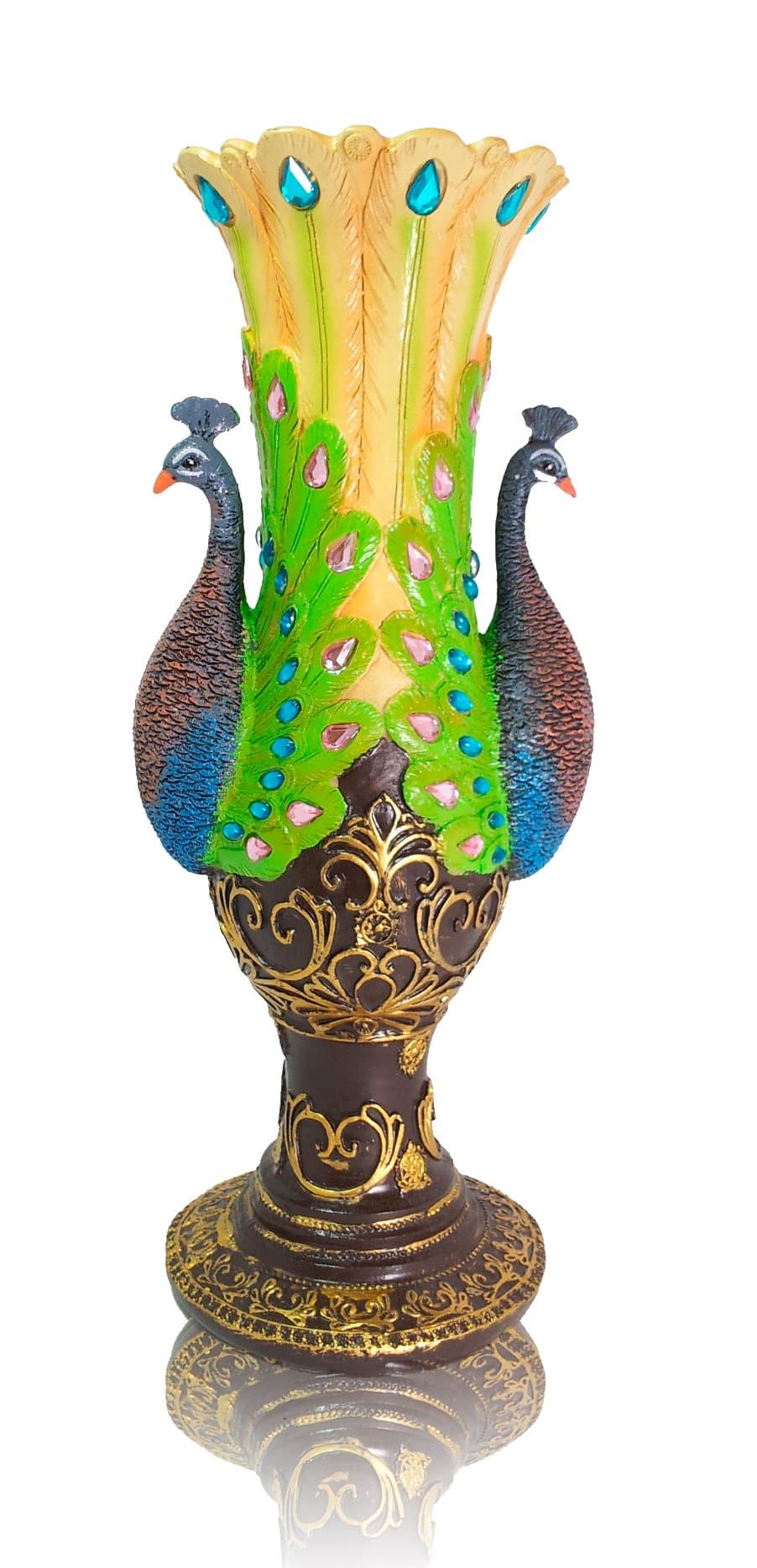 Extra Large Peacock Figurine Flower Vase Resin Decorative Colorful Jeweled Resin Sculpture Elegant Gift Decoration Multi Color Living Room Easter Green Blue Present Round Circle Egg Shape East South Asia Style Room Decor Art Home Christmas Xmas Statute