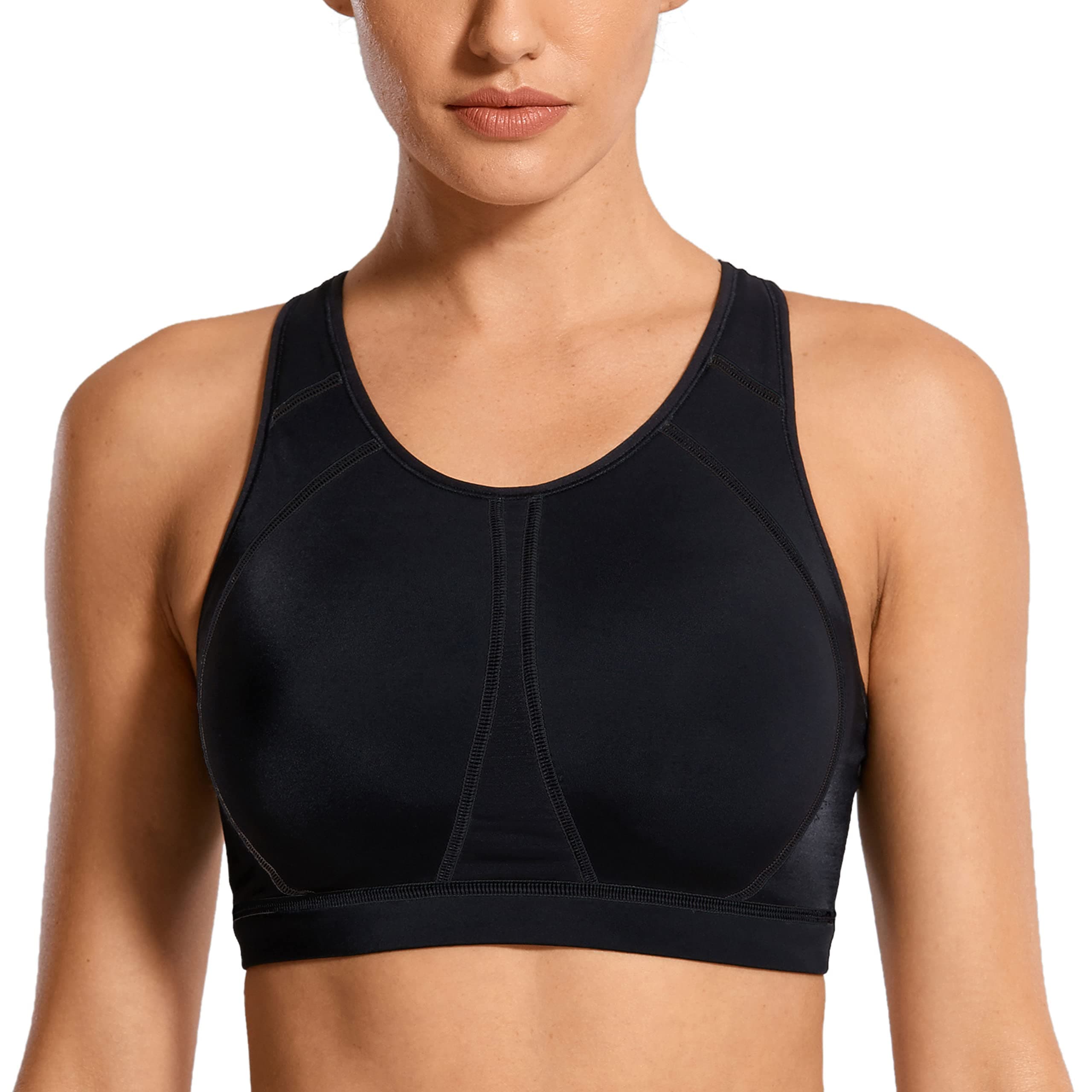 SYROKAN Women's Sports Bra for Large Breasts High Impact Full Coverage Padded Wireless Running Halter Neck Bra