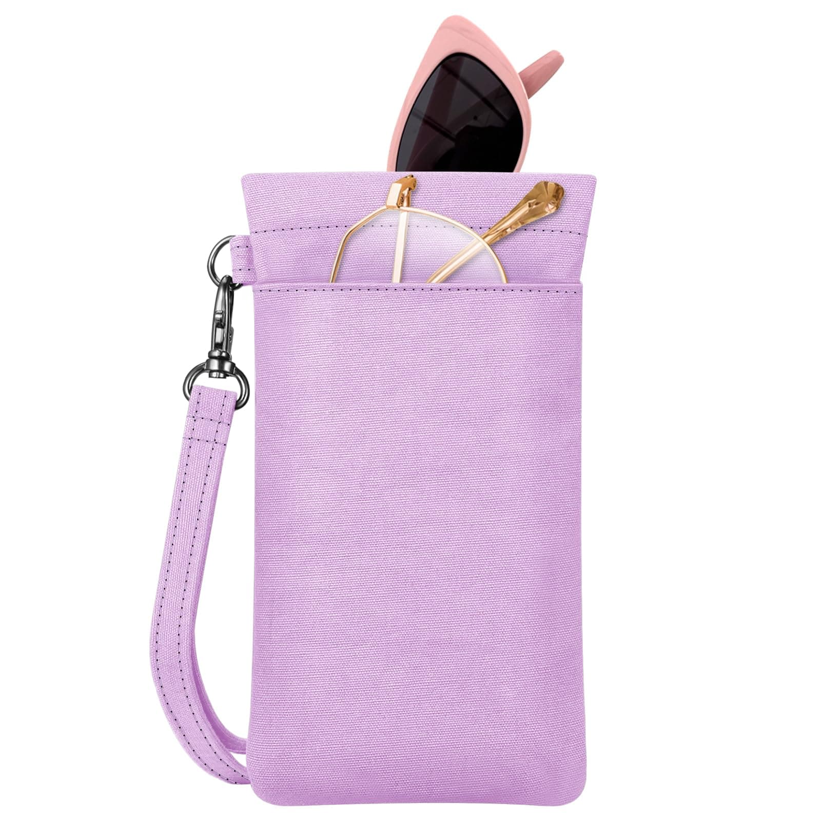 Fintie Double Eyeglasses Pouch with Carrying Strap, Portable Squeeze Top Microfiber Soft Glasses Case Sunglass Pouch