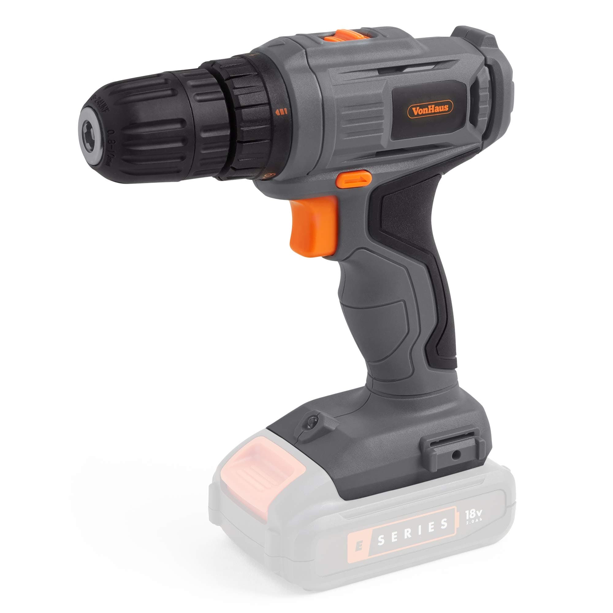 VonHaus Cordless Drill Driver 18V E-Series NO Battery or Charge Included, Electric Drill, Variable Speed Trigger, Drilling Capacity 10mm in Metal, 20mm in Wood, 30Nm Torque & 19 Settings & LED Light