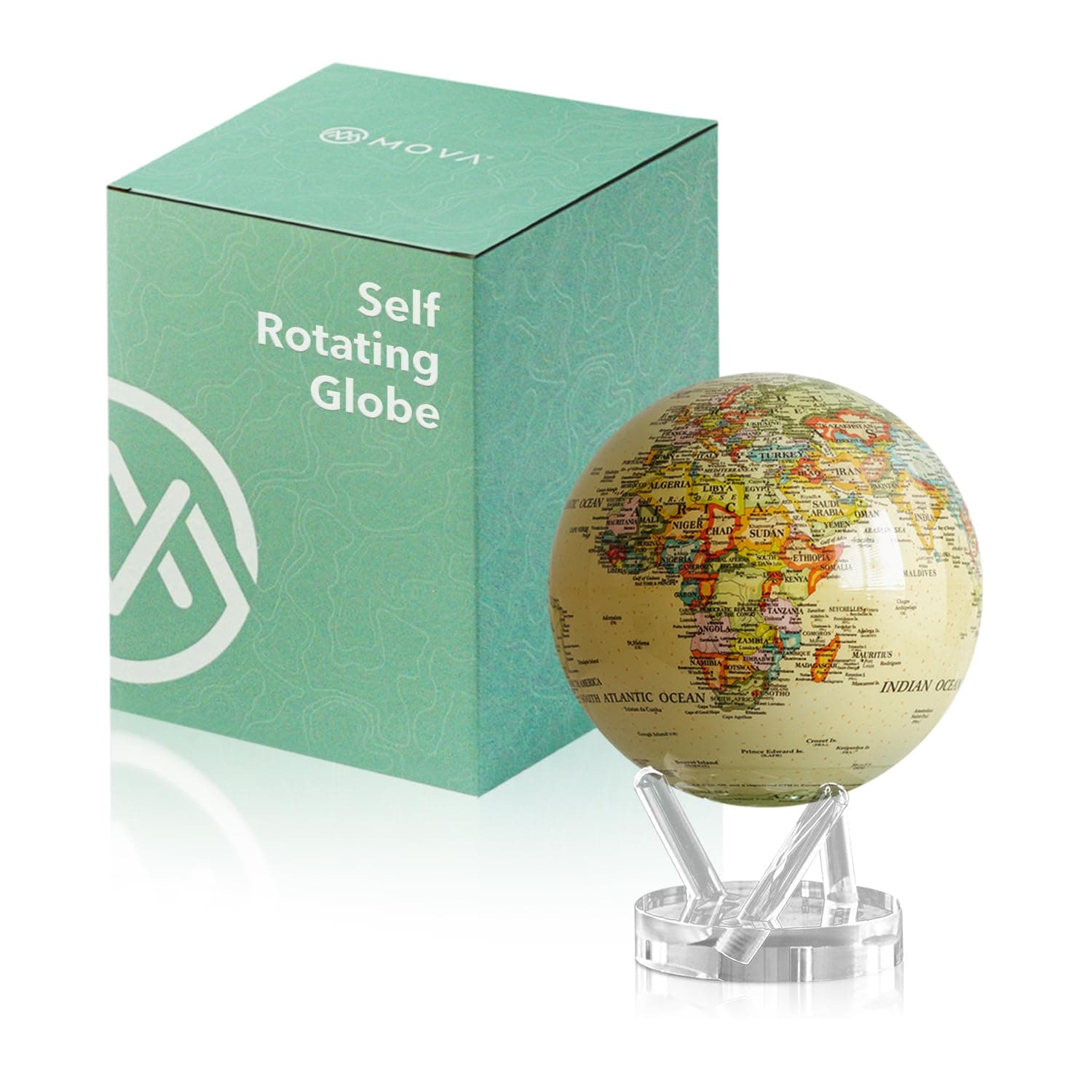 MOVA Globe - Antique Yellow Political Map Prestige (8.5") | Vintage-Style Rotating Globe Powered by Light | No Batteries or Cords | Antique World Map for Home or Office Decor