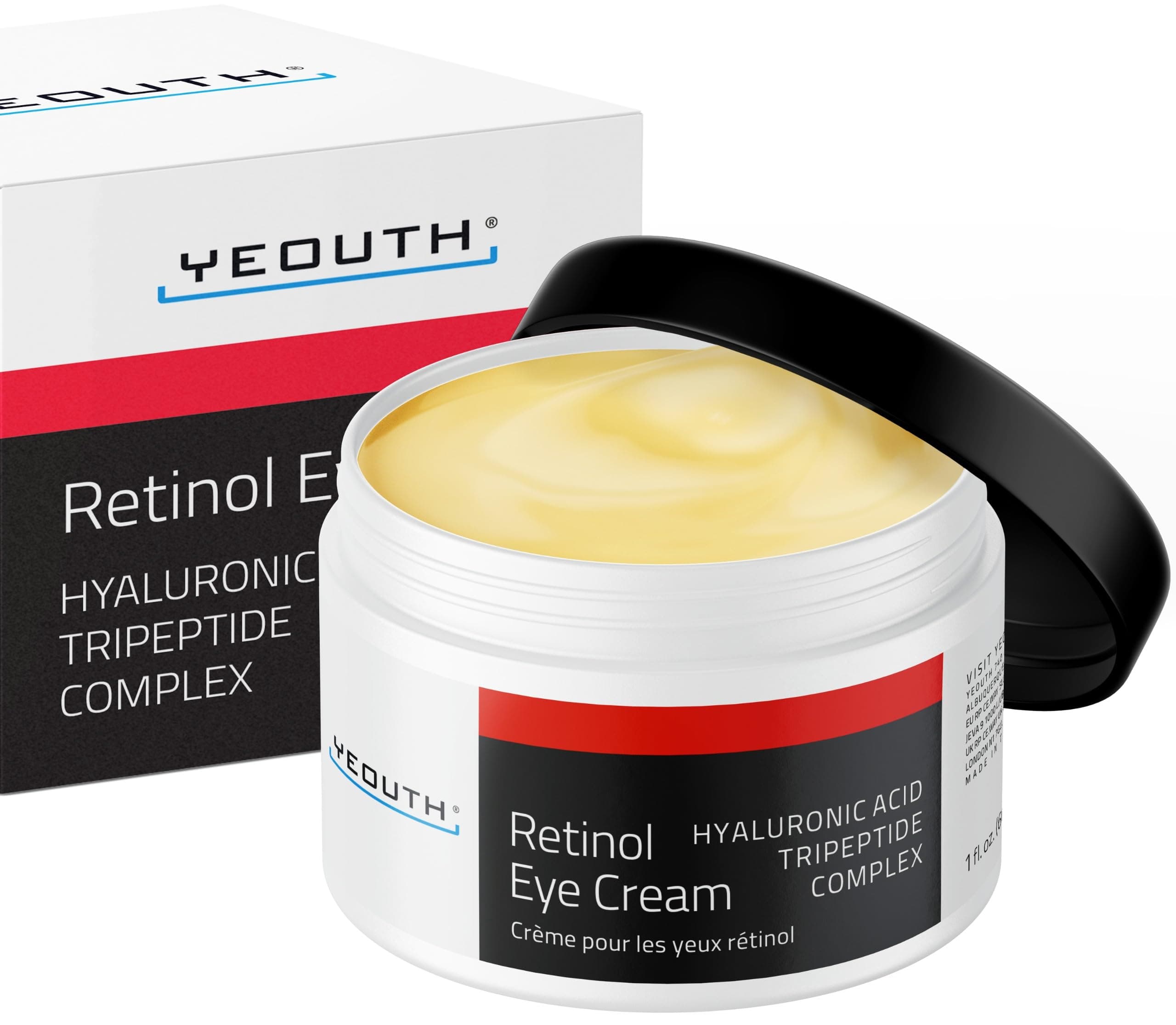 Retinol Eye Cream Anti Aging, Firming Under Eye Cream for Puffiness and Bags Under Eyes for Wrinkles and Dark Circles with Hyaluronic Acid and Tripeptides 1oz