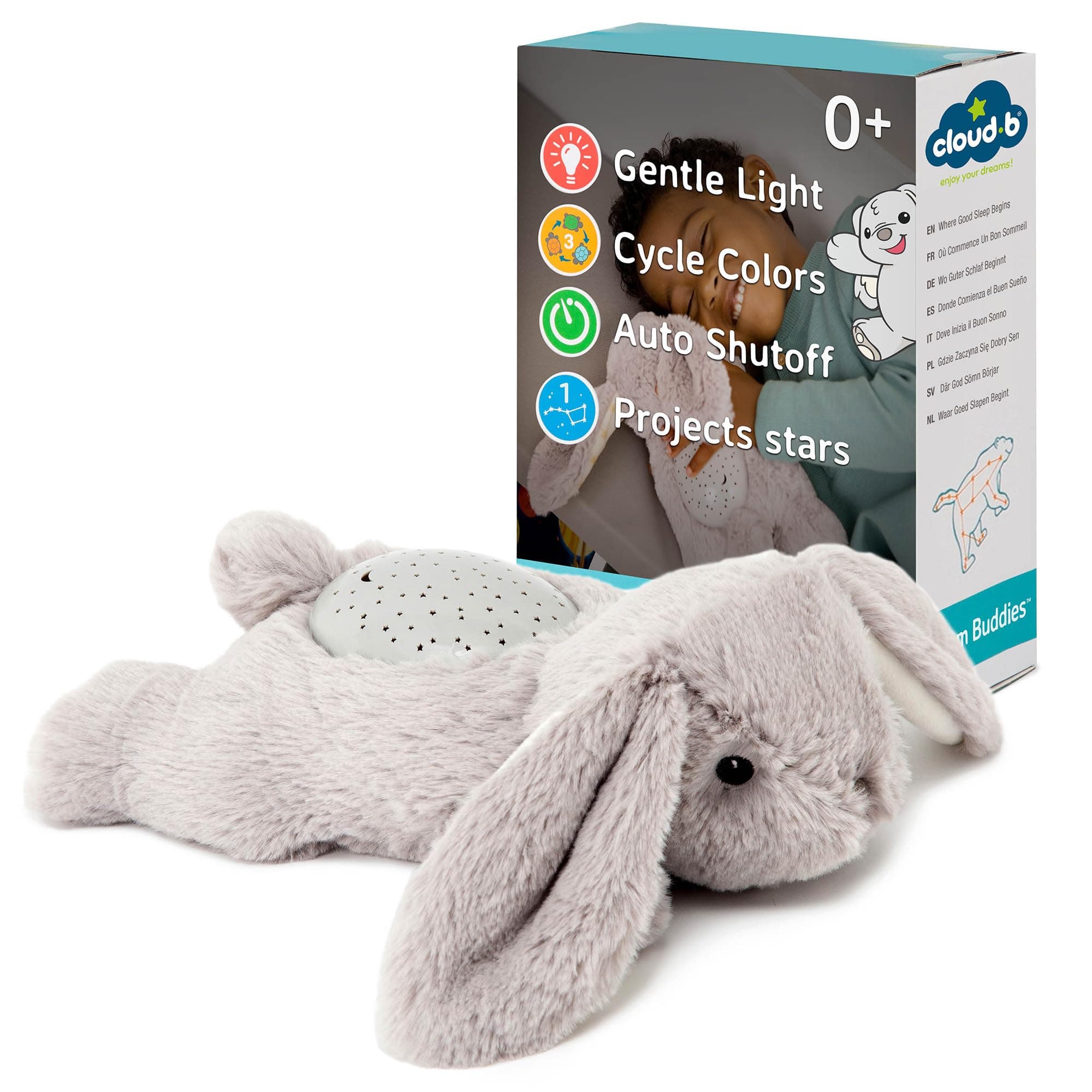 Cloud b Dream Buddies Benny The Bunny - The Soothing Mini Baby Night Light Kids Love | Star Projector Sleep Aid with Gentle Lights and Auto Shut Off | Newborn Essentials Baby Toys
