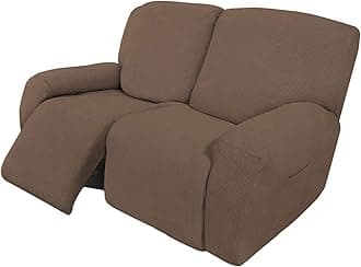 Easy-Going 6 Pieces Recliner Loveseat Stretch Sofa Slipcover Sofa Cover Furniture Protector Couch Soft with Elastic Bottom Kids, Spandex Jacquard Fabric Small Checks Brown
