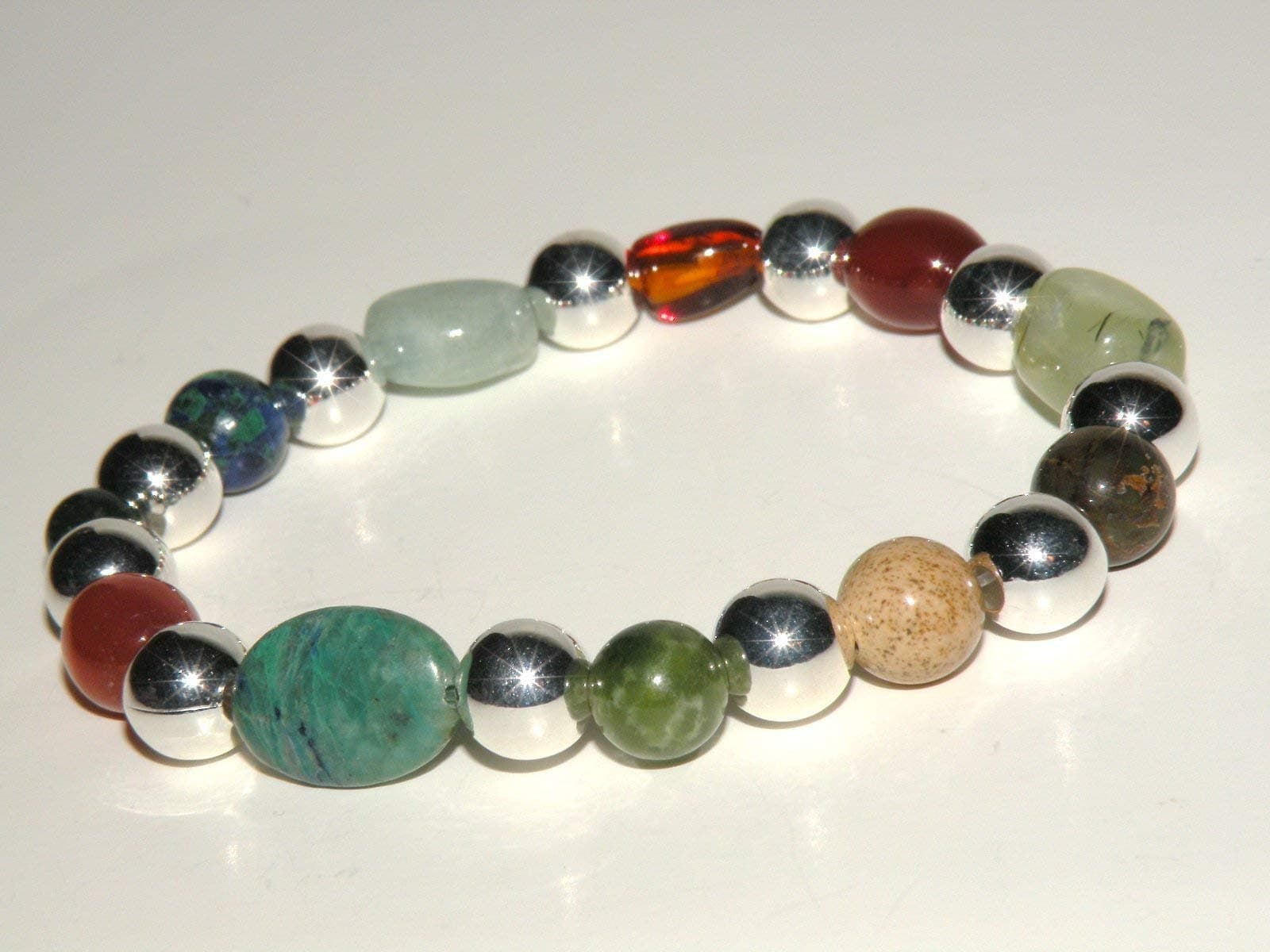 Urinary Tract Function Natural Gemstone Healing Bracelet with Silver Beads stretch