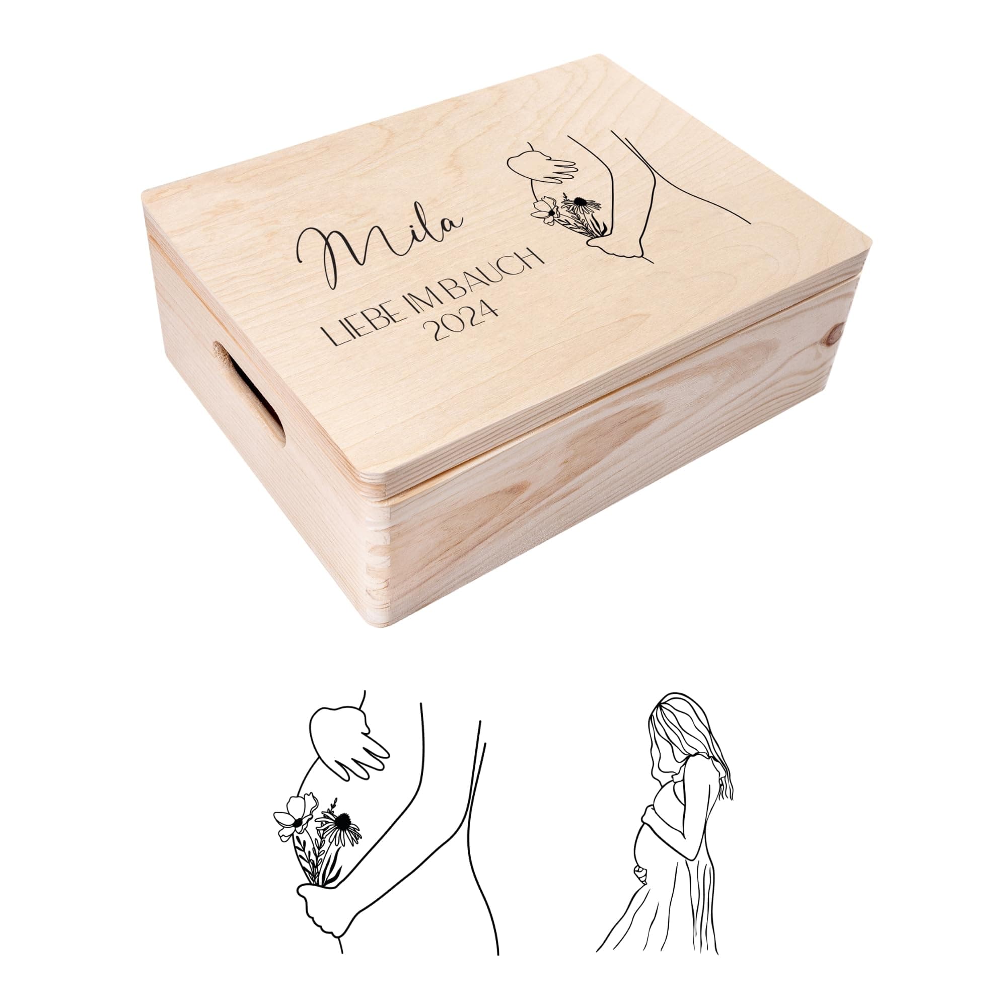 Personalized Wooden Storage Box Mum to Be Box | 15.8x7.87x5.51in (+-0.5) | Hinged Lid Handle Engraving | Unpainted Gift Box | Rough UNSANDED Keepsake Memory Souvenir Chest