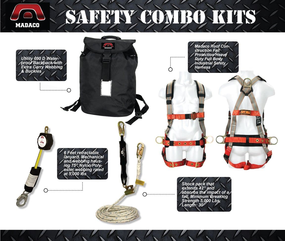 Madaco Safety Products 30' 3-Strand Shock Absorbing Rope Pack & Madaco Mad Dog 6', Multicolor, Universal M KIT 30 001