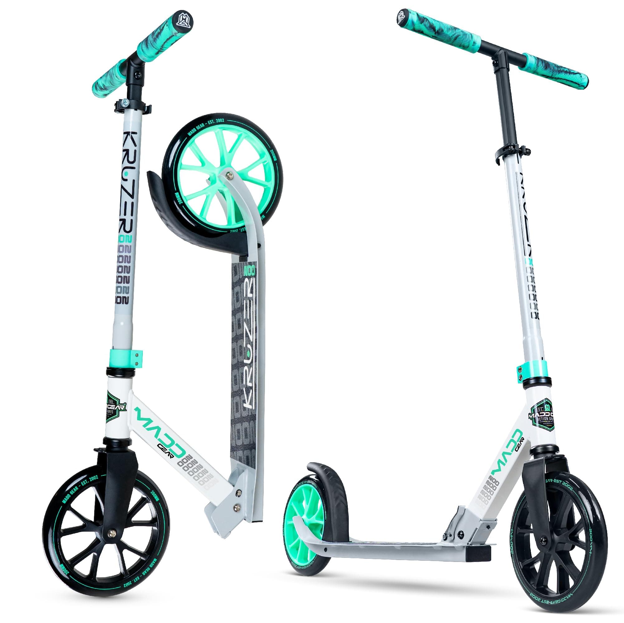 Madd Gear Kruzer 200 Complete Commuter Scooter – Huge 200mm Smooth Rolling Wheels - Adjustable Height T-Bar Scooter for Kids and Adults - Weight Capacity up to 220 lbs for Boys and Girls of All Ages