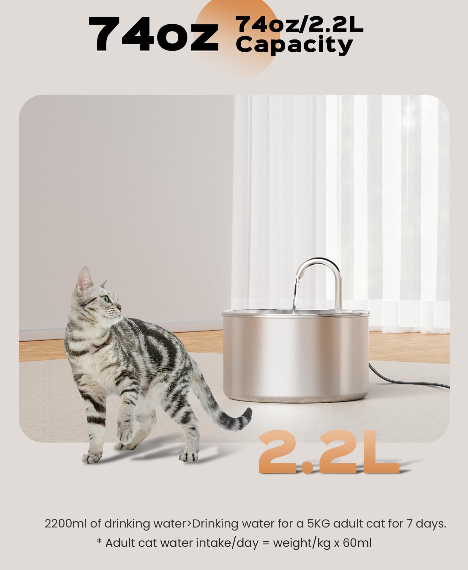 Stainless Steel Cat Water Fountain: Pet Fountains Indoor Metal Automatic Dispenser Cat Waterer Bowls Dog Faucet Bottle Pets 24/7 Running Watering for Drinking Quiet Pump with 1 Filter
