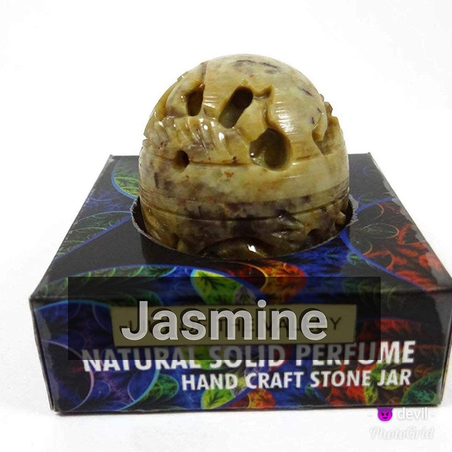 Natural Solid Perfume in Hand Crafted Stone Jar India 8 gm (Jasmine)