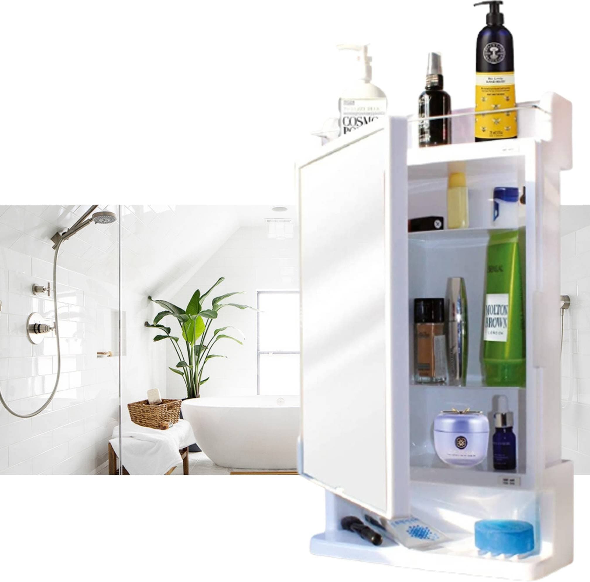 Vanity Mirror | Premium Wall Mounted Storage with Door for Bathroom | Multipurpose Bathroom Rack with Mirror (White)