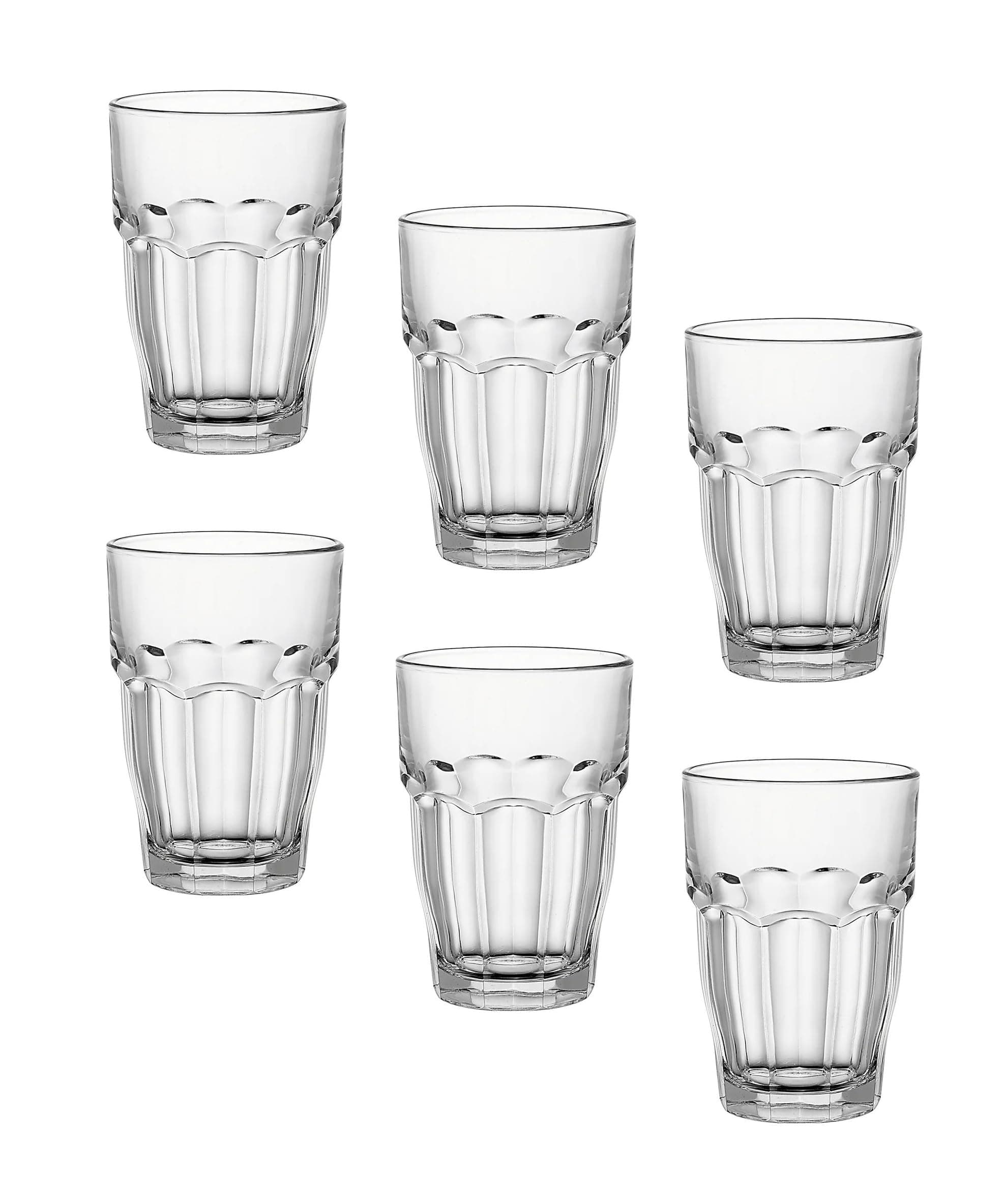 Bormioli Rocco Rock Bar Stackable Beverage, Set Of 6 Dishwasher Safe Drinking Glasses For Soda, Juice, Milk, Coke, Beer, Spirits – 12.5oz Durable Tempered Glass Water Tumblers For Daily Use