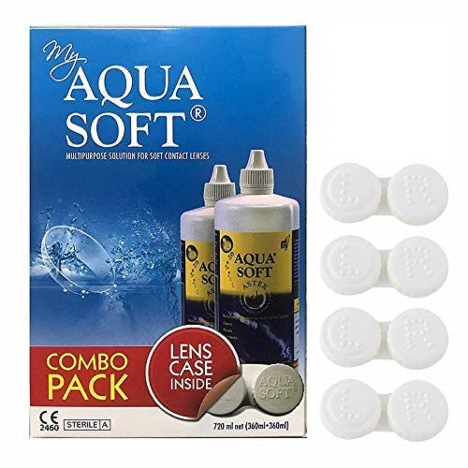 Aquasoft Multipurpose Solution Contact Lenses Combo Pack with 4 Anti Bacteria Leak Proof Cases (360 ml, 360ml and Lens Case)