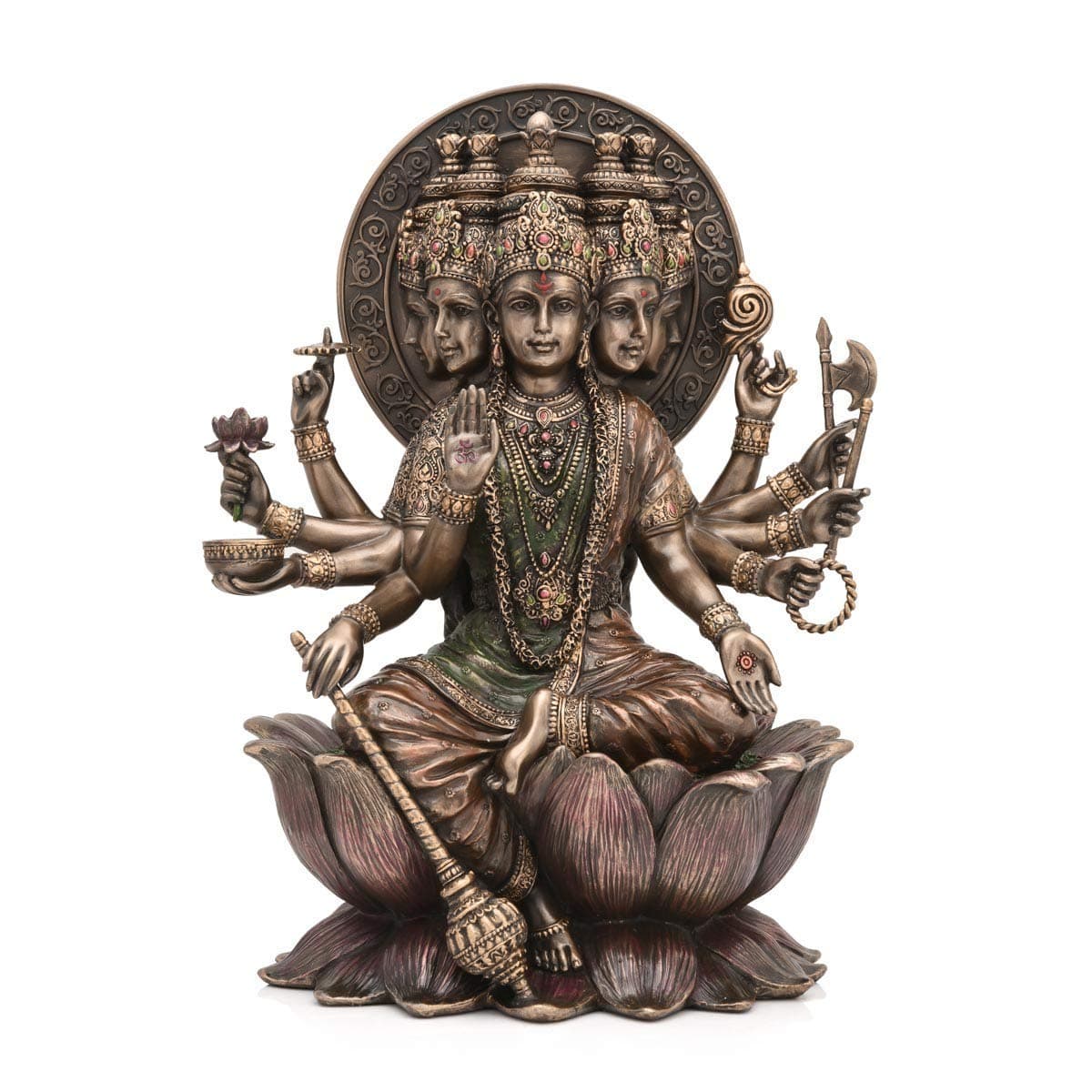 Goddess Gayatri on Lotus Cold Cast Statue, Diwali Gift, Home Decor, Hindu God, 10.5 inches