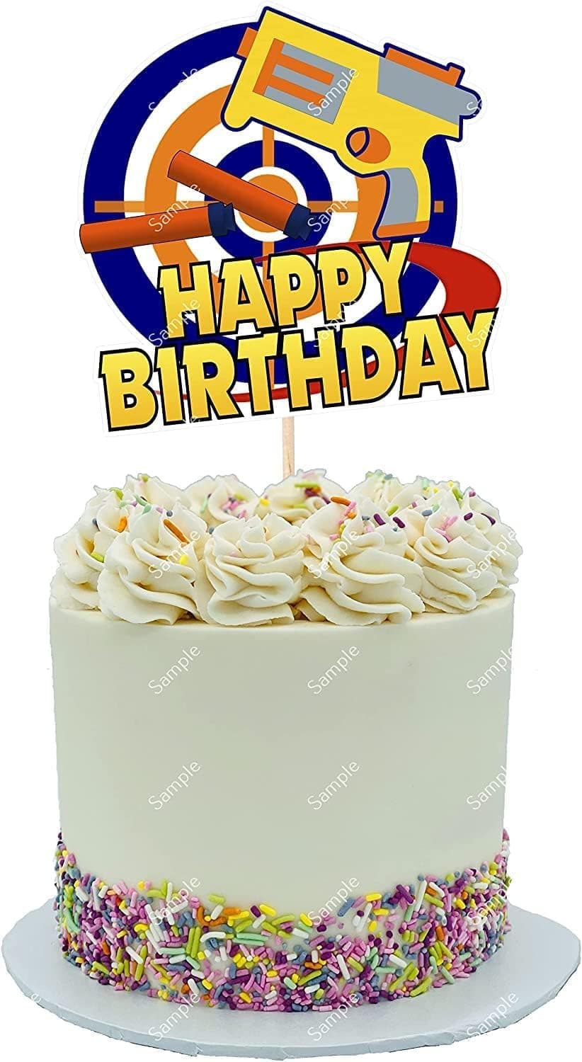Nerf Gaming Happy Birthday 6'' Wide Cake Topper card Stand Up Decoration Party Decor,(gamenerf)