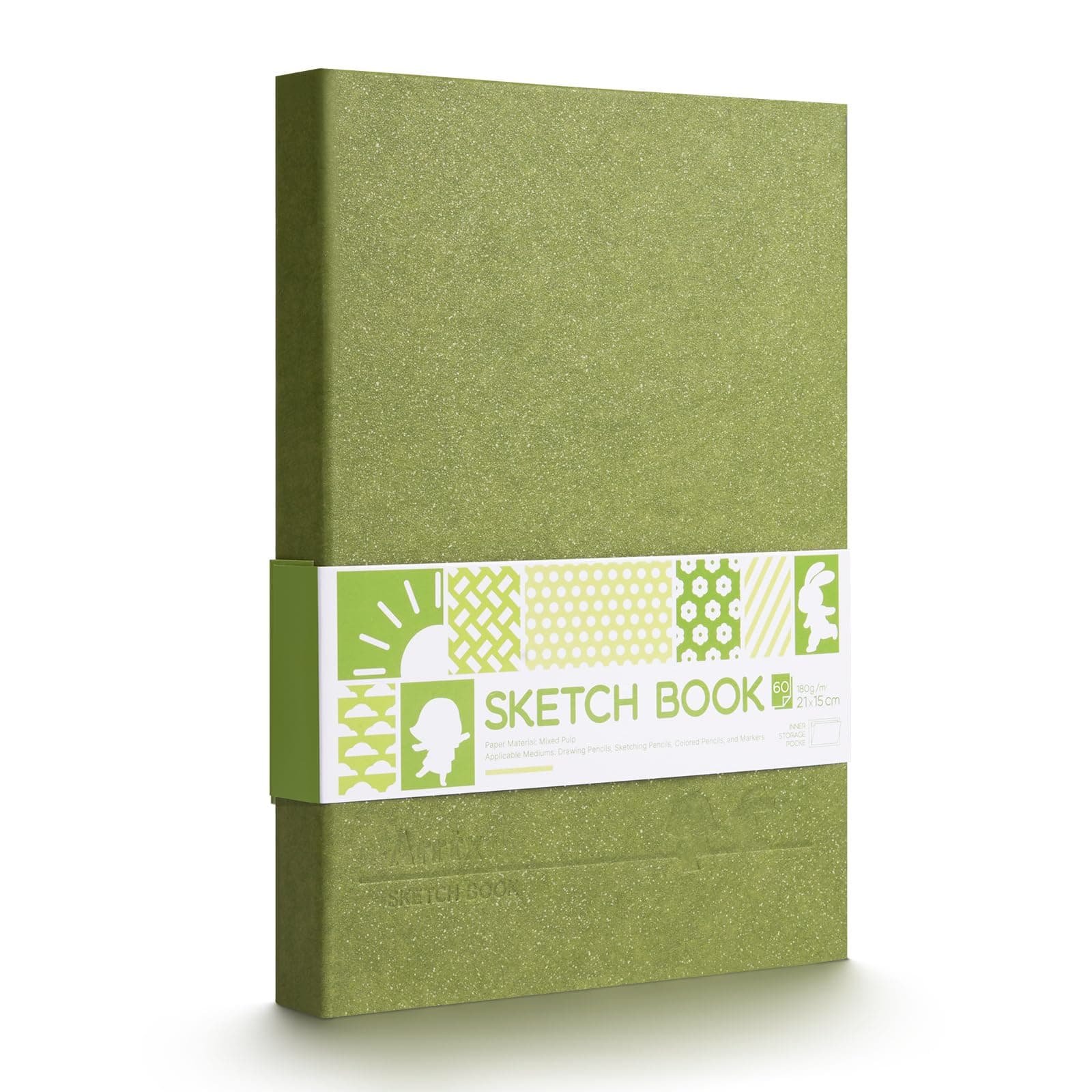 ArrtxPremium Hardcover Sketch Book, 60 Sheets/120 Pages, 180 GSM Thick Acid-Free Drawing Paper, Hardbound Sketch Pad with Inner Pocket, Green 8.5"x6.1" Sketchbook