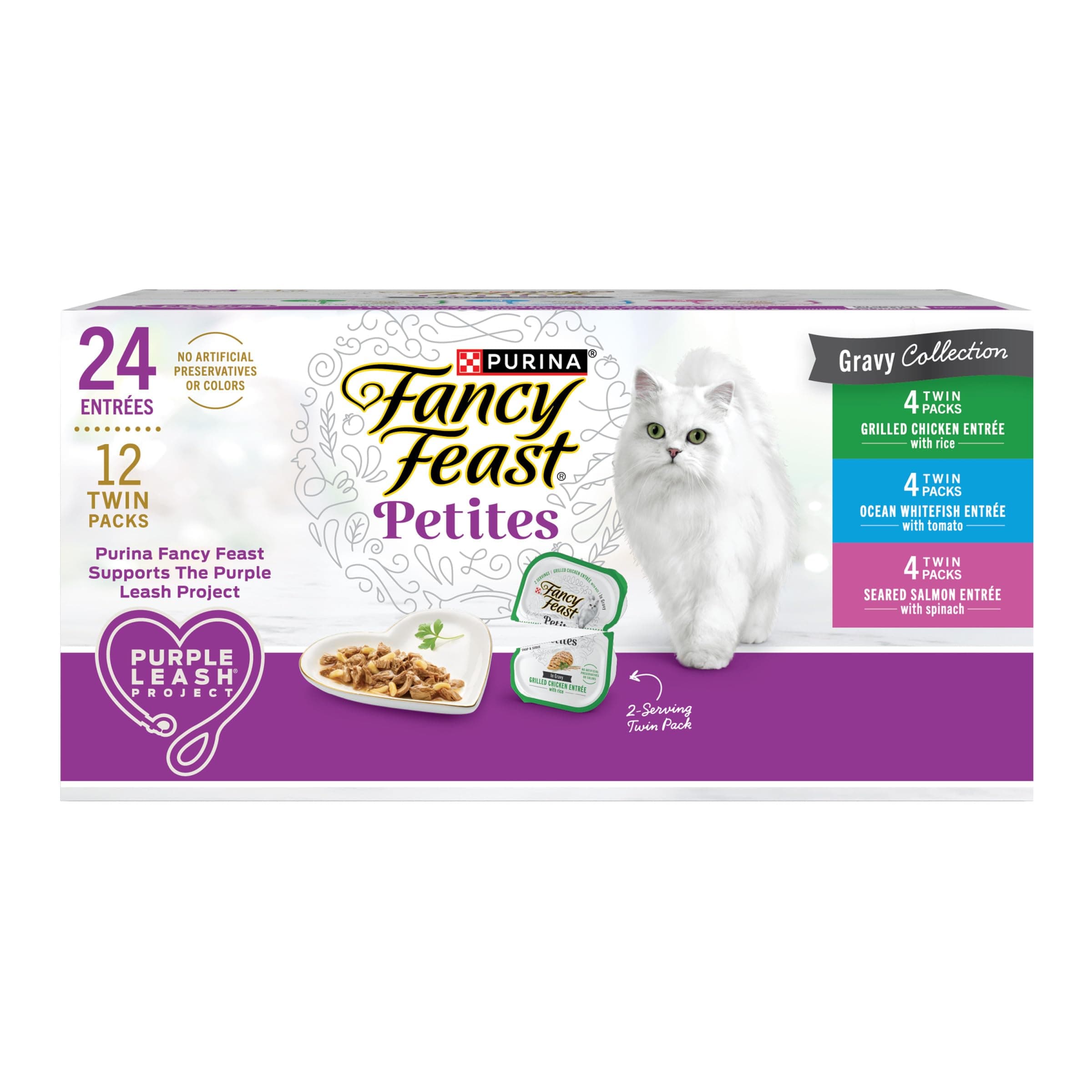 Purina Fancy Feast Gourmet Wet Cat Food Variety Pack, Petites Gravy Collection, break-apart tubs, 24 servings - (Pack of 12) 2.8 oz. Tubs