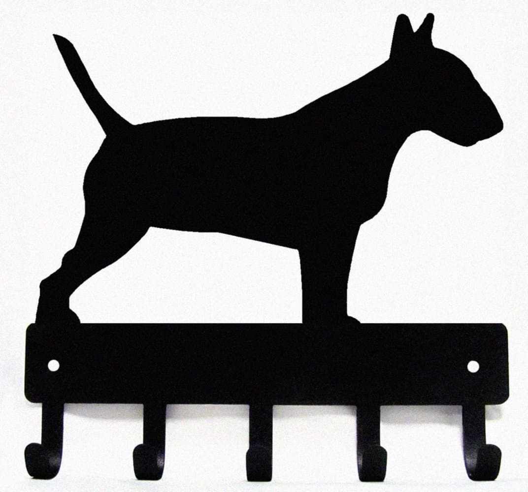 Bull Terrier Key Holder for Wall - Small 6 inch Wide with 5 Hooks - Made in USA