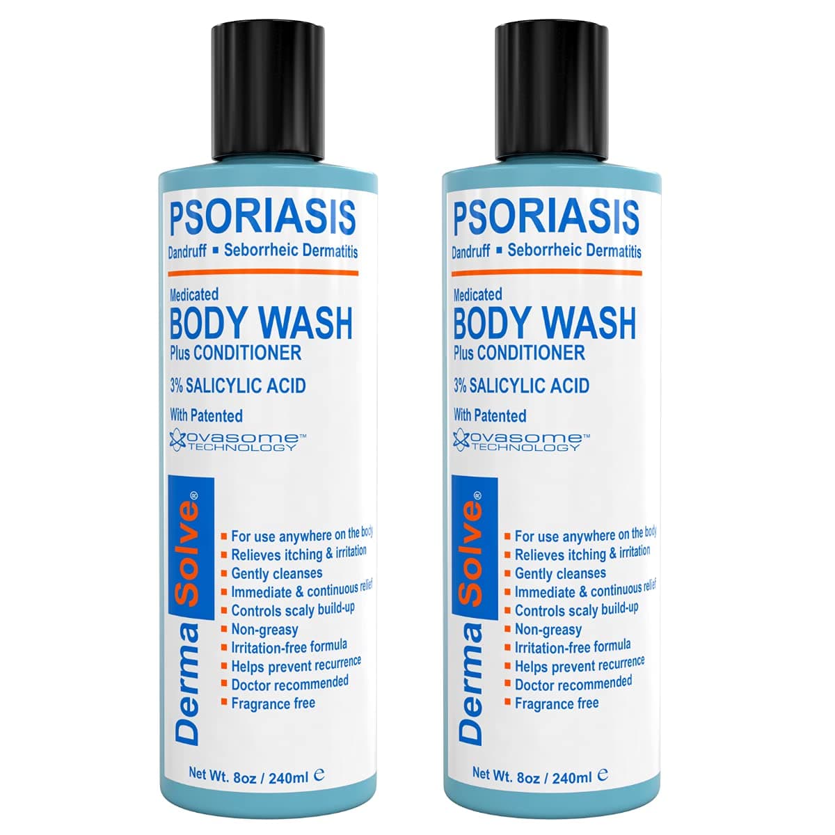 Dermasolve Psoriasis Body Wash (2-Pack) | Psoriasis, Eczema, Seborrheic Dermatitis - Proven to Provide Relief from Dry Itchy Red Flaky Scaly and Inflamed Skin - Doctor Recommended (8.0 oz Each)