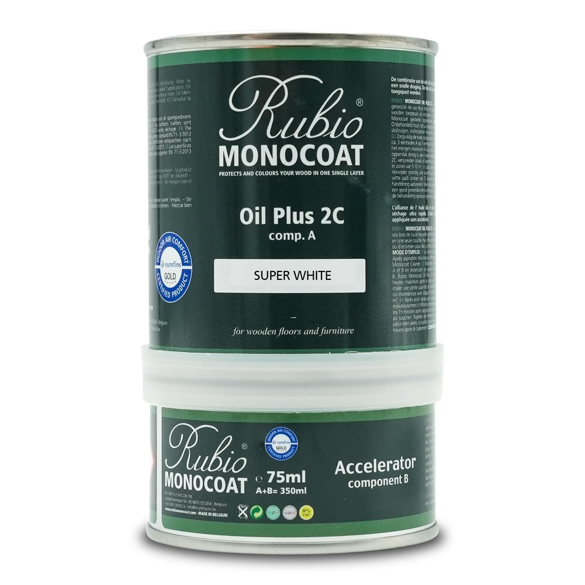 Rubio Monocoat Wood Stain & Finish 175 ft² - Super White | Oil Plus 2C | Quick-Dry, Eco-Friendly Linseed Wood Oil for Indoor Use, Includes Accelerator (Part B) | Protector | 350 ml