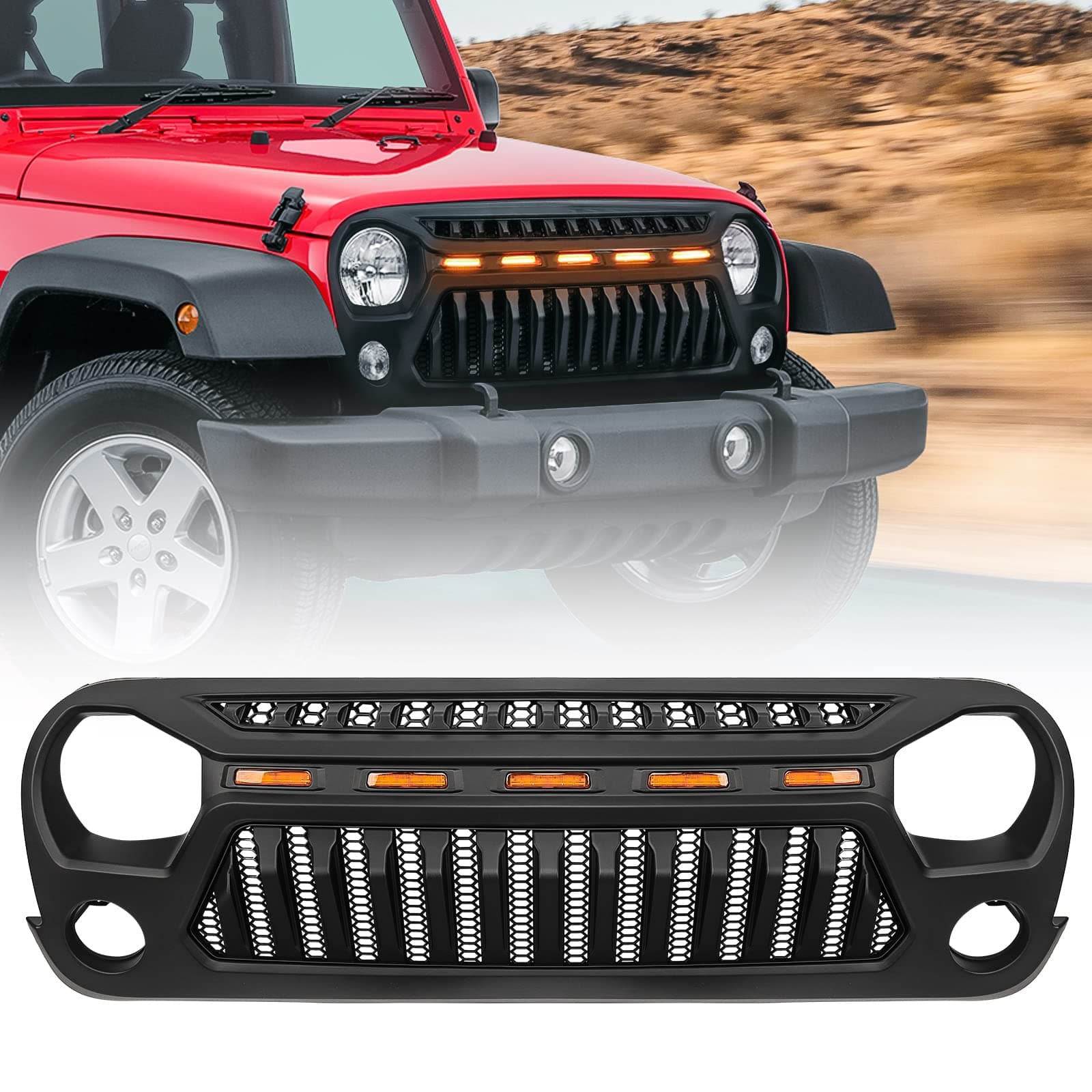 Front Grill Matte Black Grille Grid For Jeep Wrangler JK JKU 2007-2018 Rubicon Sahara Sport (Renegade)