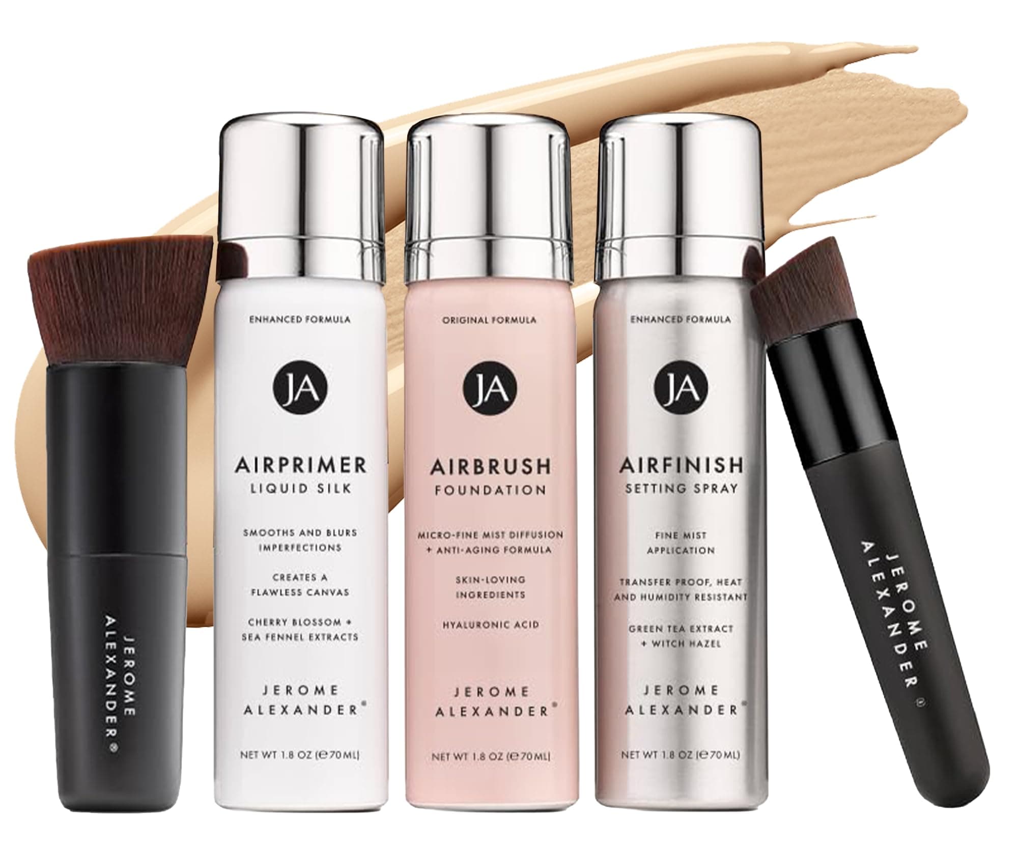 MagicMinerals AirBrush Foundation, Light Medium, 5pc Set - AirBrush Spray Kit with Kabuki Brushes for Smooth Radiant Skin