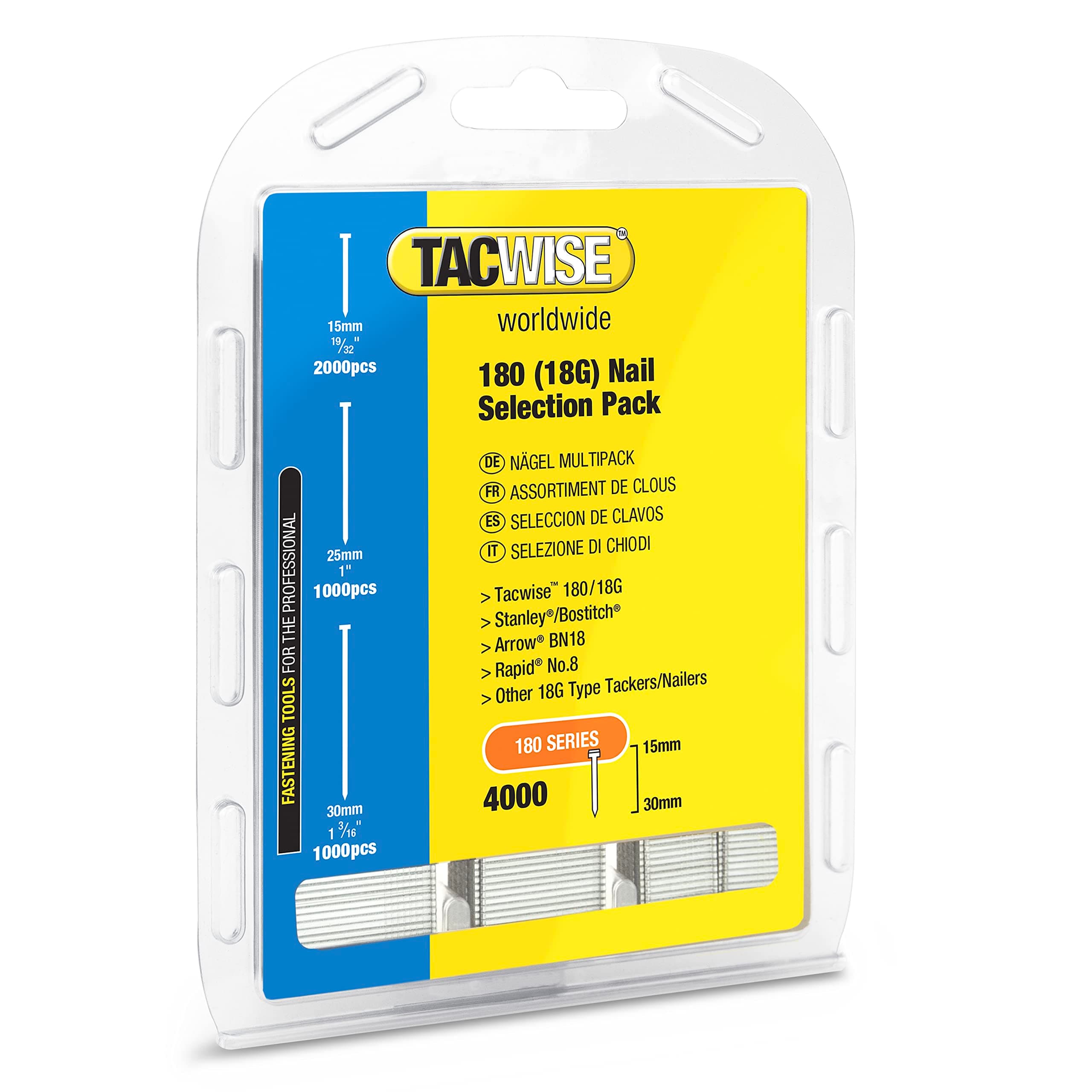 Tacwise 0205 Selection Pack of Type 18G / 15 - 30 mm Galvanised Brad Nails, Pack of 4000