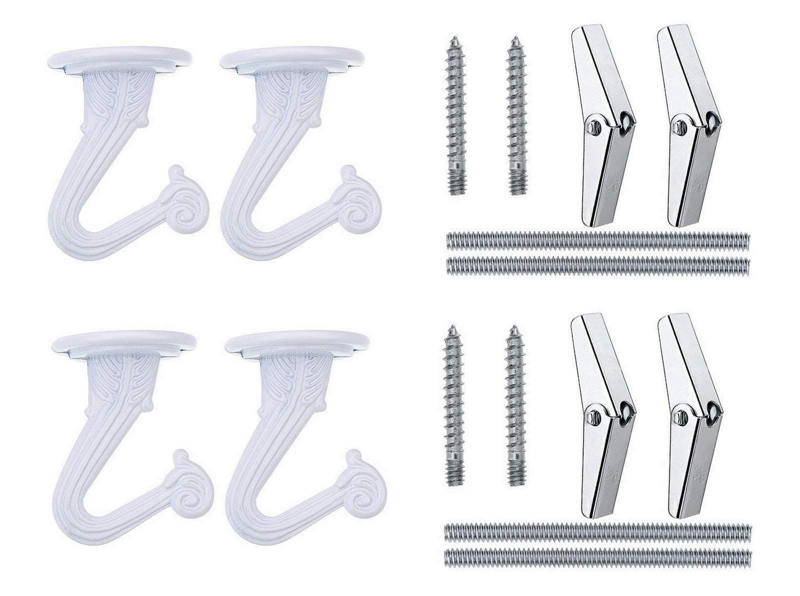 4pc ALAZCO Ceiling Hooks - White Enamel Finish Swag Hook