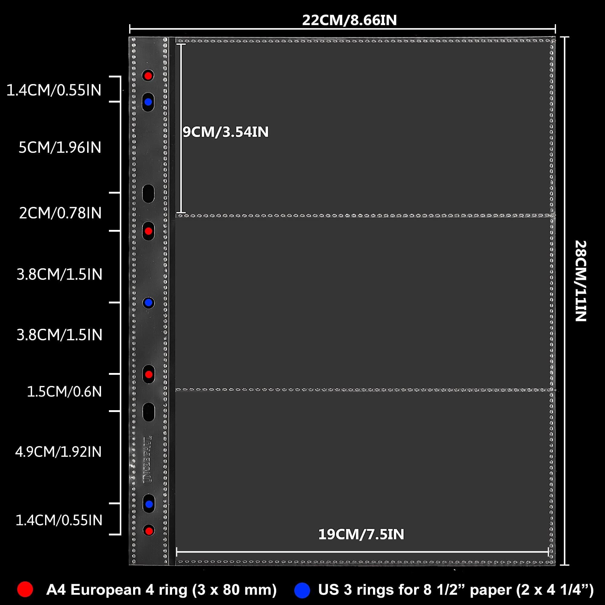 紙幣コレクション用通貨ページ 100枚 - 3ポケット 通貨スリーブ/通貨ホルダー アルバムページ 紙幣 クーポン IN02100