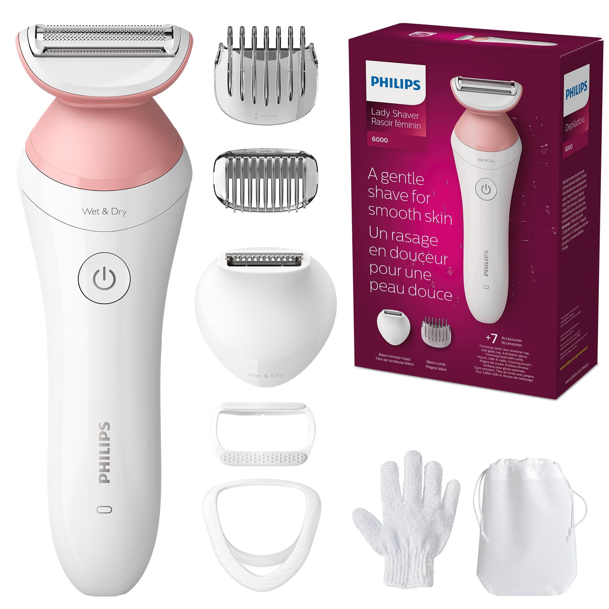 PHILIPS Lady Electric Shaver Series 6000, Cordless with 7 Accessories, BRL146/00
