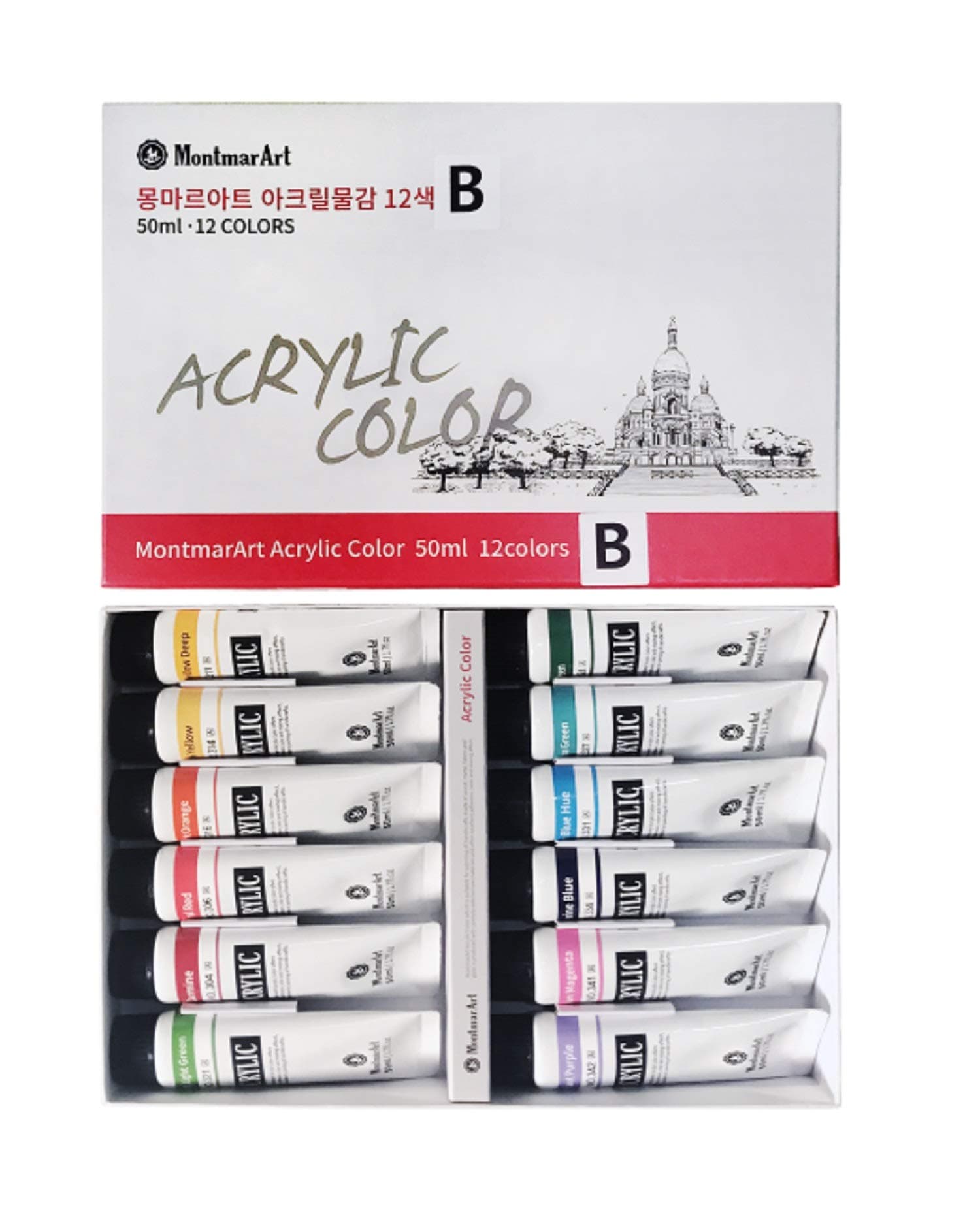 Montmar Art Acrylic Paint Painting 12 Colors 50ml Tubes (Set B)