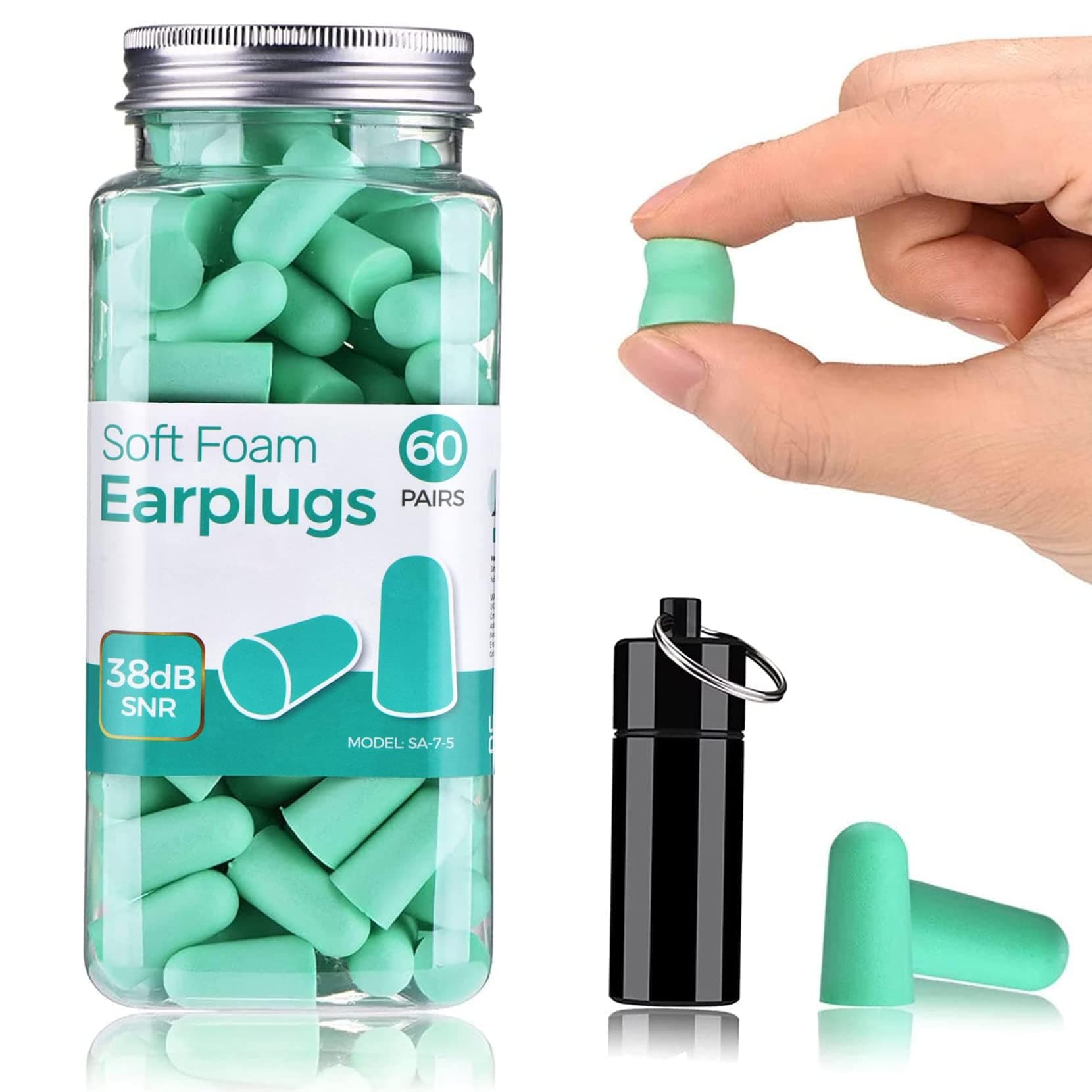 Ultra Soft Foam Earplugs, Noise Cancelling Earplugs for Sleeping, 38dB Highest SNR, One Size Fits virtually Every Wearer for Studying, Travel, Motorcycle, Loud Noise etc 60 Pair- Mint Green