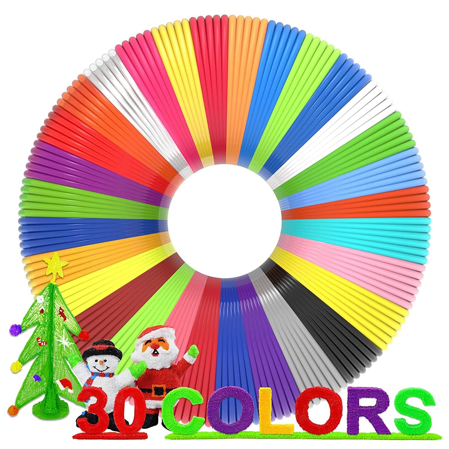 3D Pen Filament Replacement Kit, 3D Pen PLA Filament Filler, 1.75mm Premium Filament for 3D Printers/3D Pens, 10ft per colour, 300ft total, Non-Toxic, Smooth Printable Refill, 30 colours