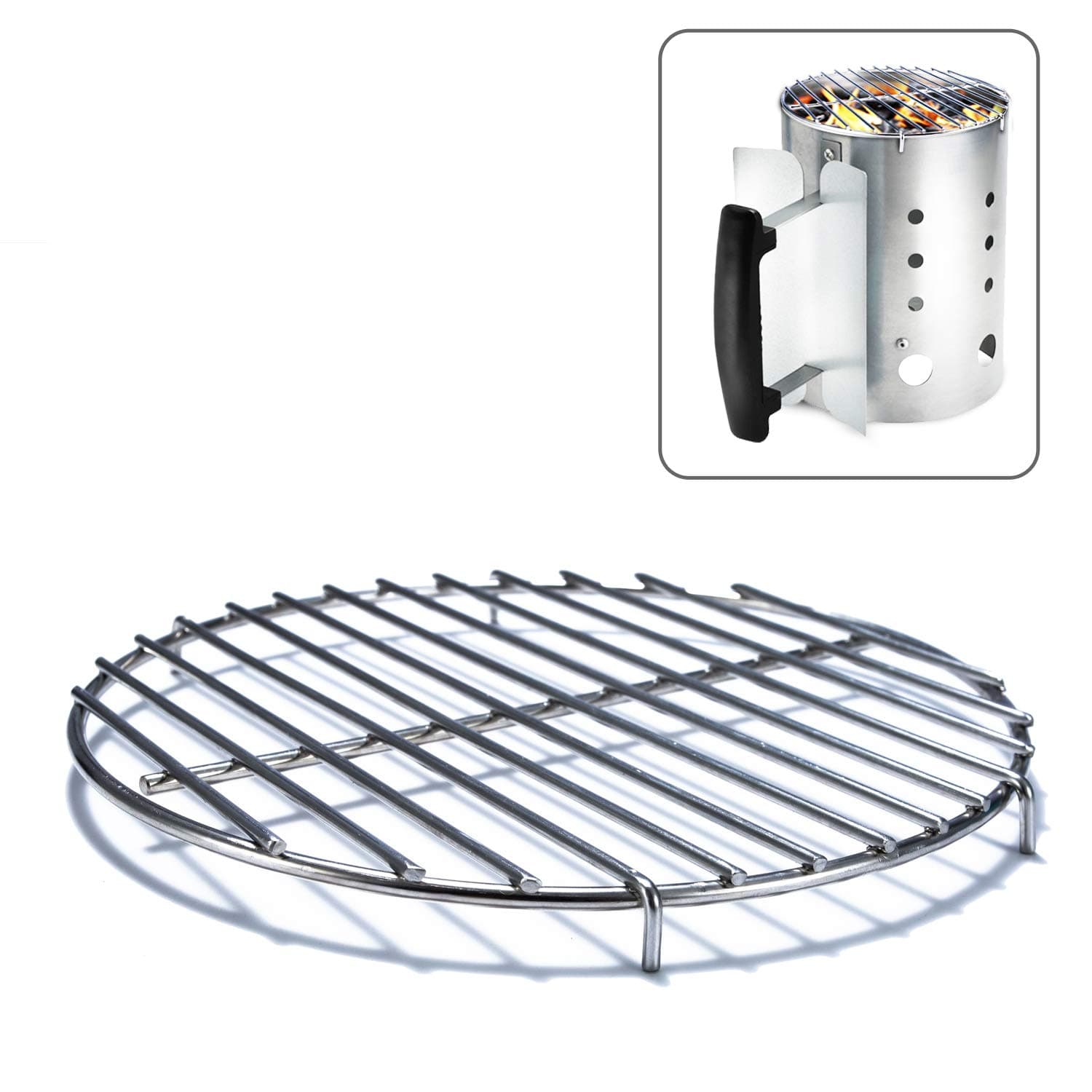 Chimney-Mate Charcoal Starter Grill Grate- Turn Your Charcoal Chimney Into A Portable Grill- Fits On Top Of Most 7.5 Inch Diameter Chimneys - Portable Camping Grill Grate- 201 Stainless Steel- Chimney