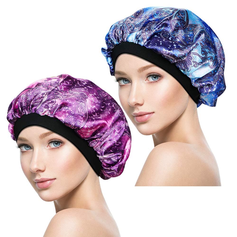2 Pieces Soft Sleep Cap – Night Satin Bonnet with Wide Premium Elastic Band for Women