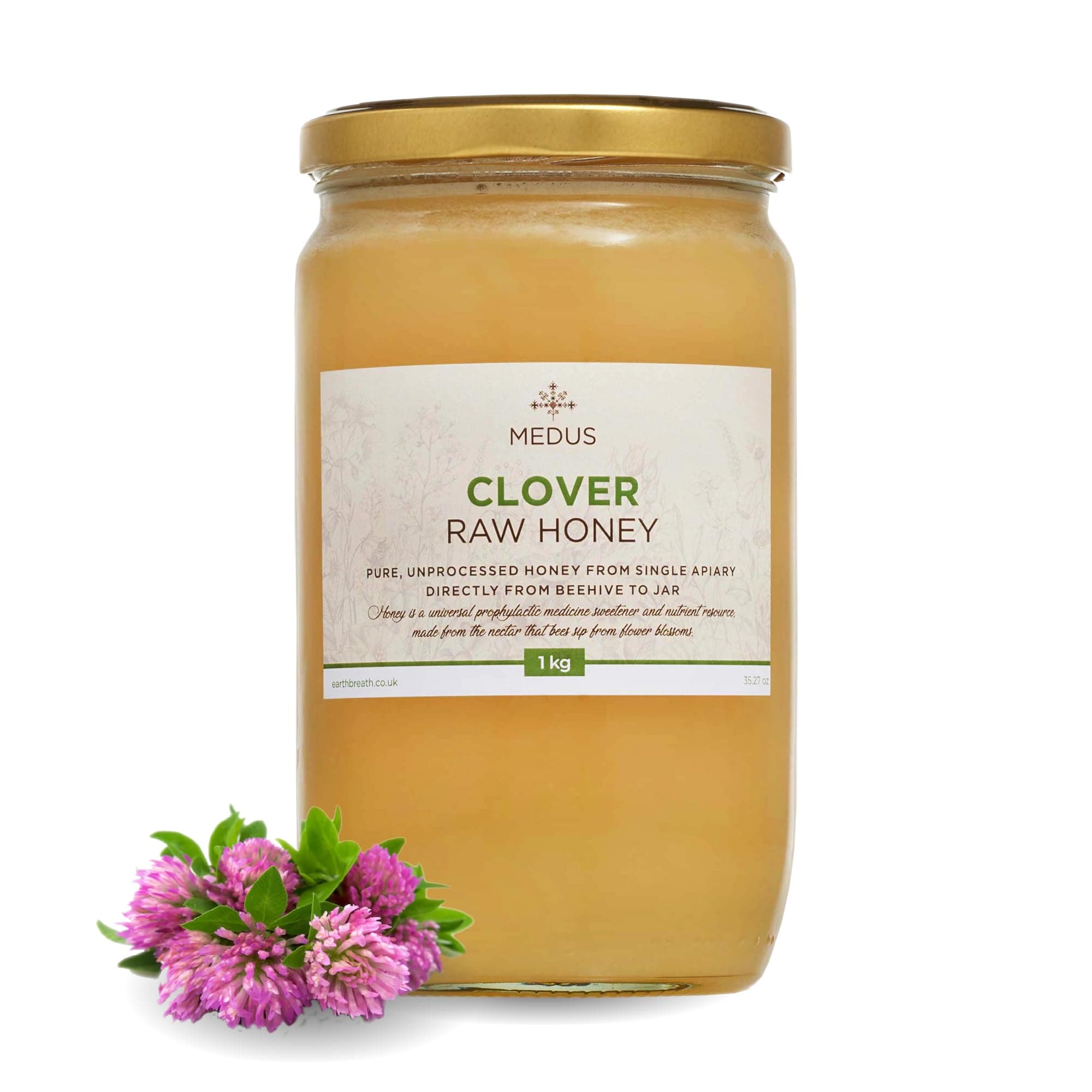 Earthbreath Clover Raw Honey - 1kg - Pure, Unpasteurised and Unfiltered - Natural Sweetener for Cooking, Coffee, Tea, Juice, Drinks, Food
