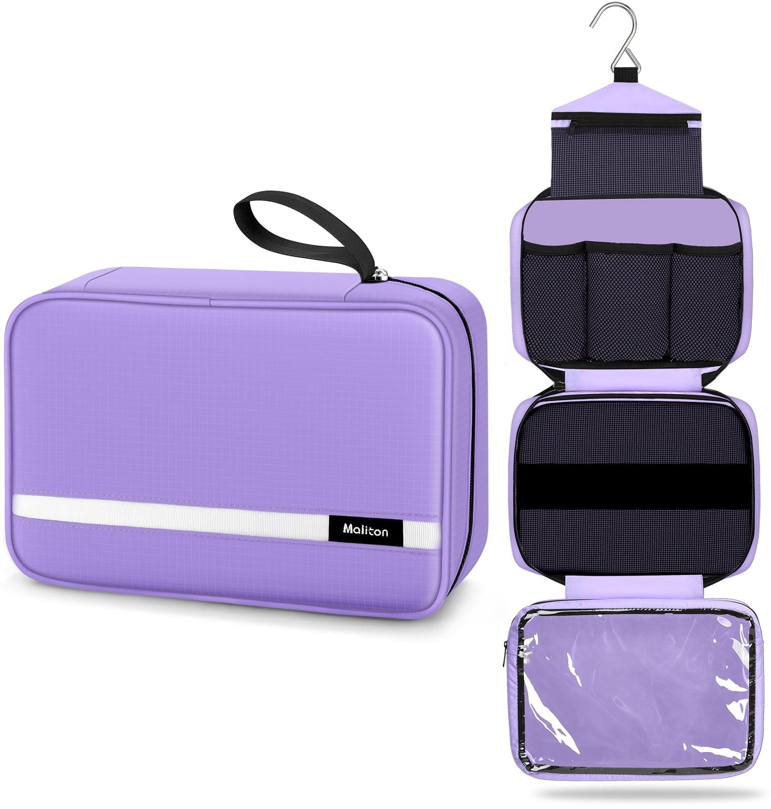 Maliton Toiletry Bag for Men & Women Travel Toiletry Bag Hanging Toiletry Bag Hygiene Organizer with 4 Compartments Waterproof Bathroom Shower Bag Large Toiletries Travel Bag (Purple)