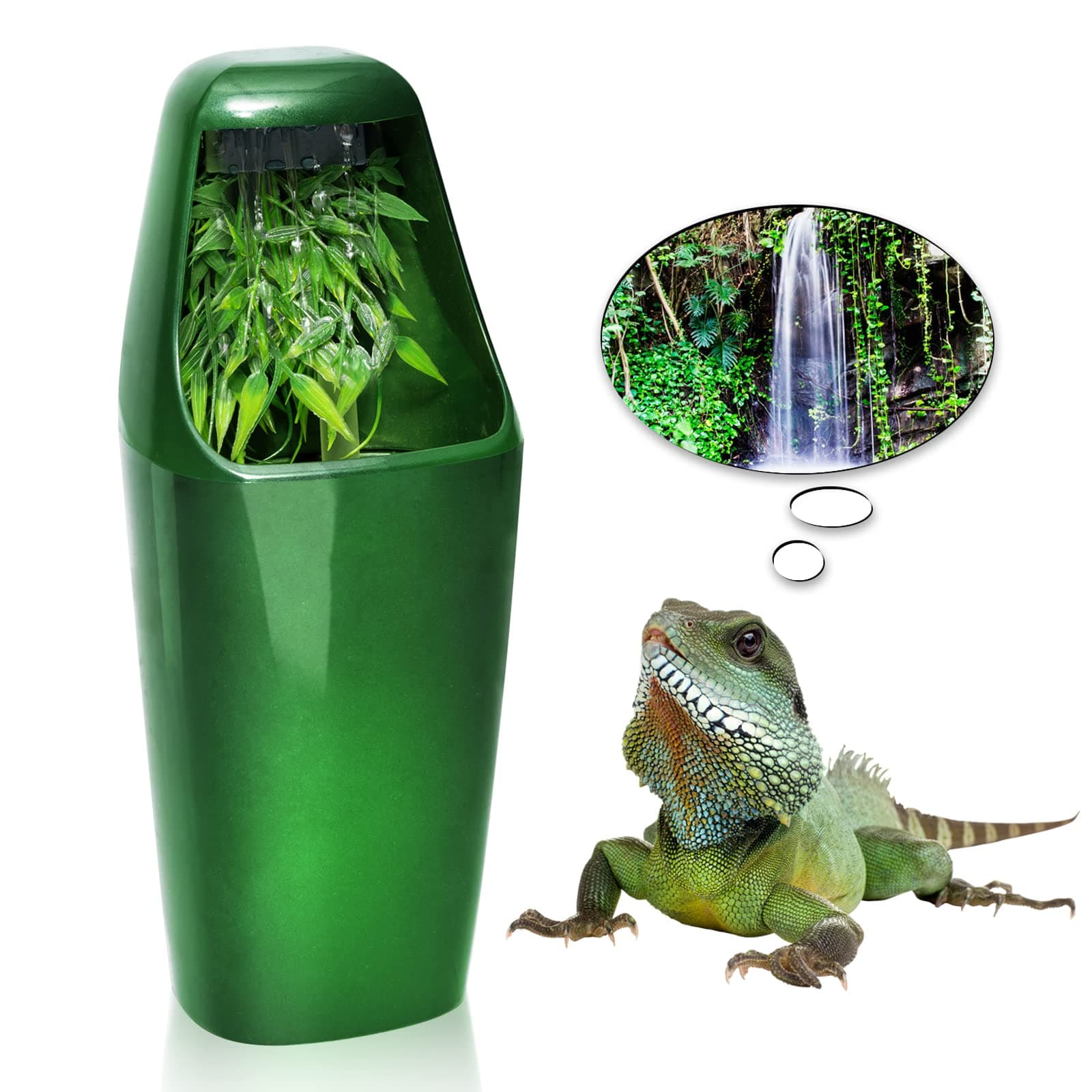 Reptile Water Dispenser and Dripper Automatic Circulation Bearded Dragon, Chameleon Fountain Waterless Auto Shut Off & Indicator Light Reminder with 3 Replaceable Carbon Pads (27oz)