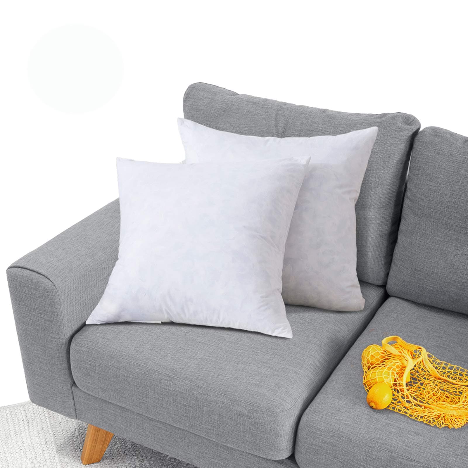 Yalimila 100% Cotton Natural Throw Pillow Insert Pack of 2, Square Down and Feather Filled Decorative Bed Sofa Insert, 16x16 Inch, White