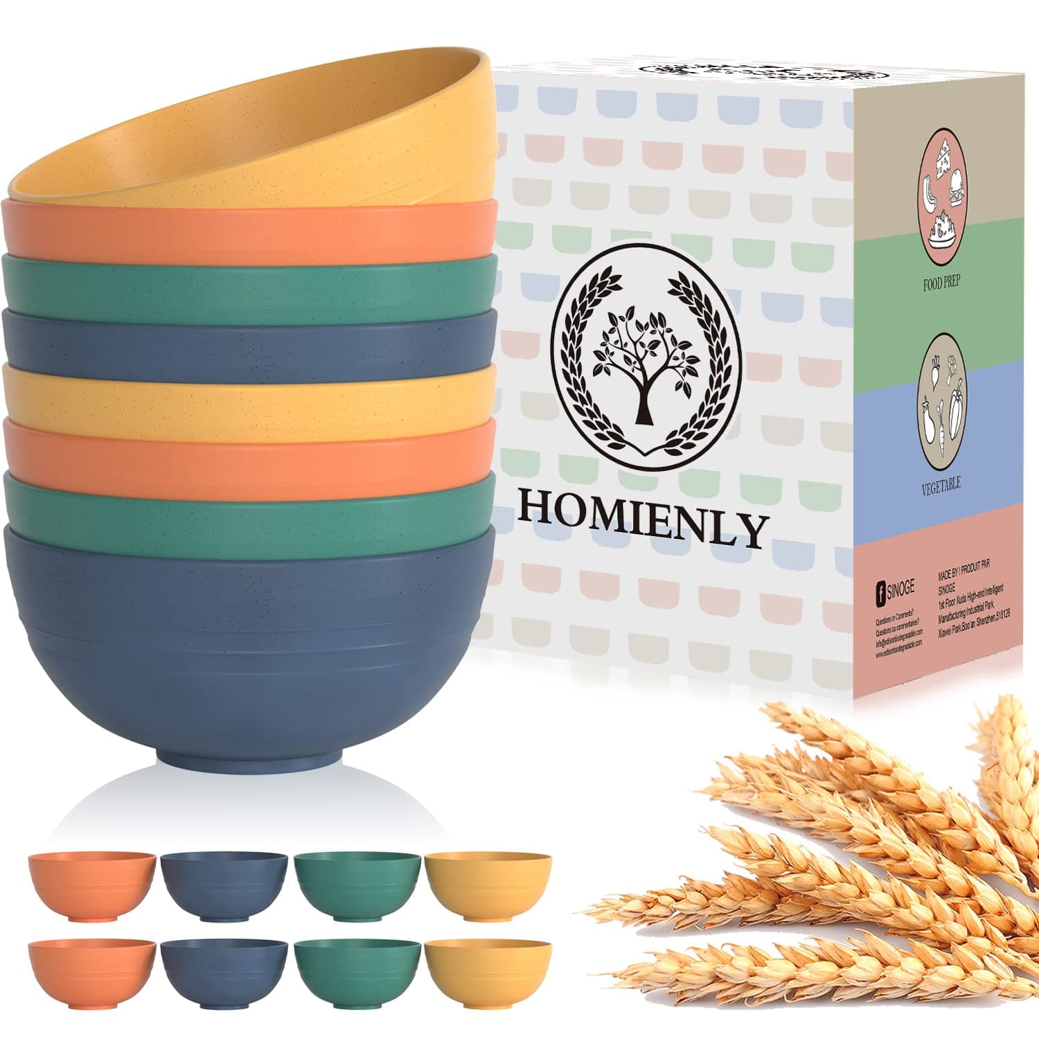 Homienly Cereal Bowl, Wheat Straw Bowls Set of 8 Unbreakable Lightweight Bowls Set Microwave and Dishwasher Safe Bowls,Reusable Bowls for Serving Soup,Oatmeal,Ramen,and Salad(Multi, 26 OZ)